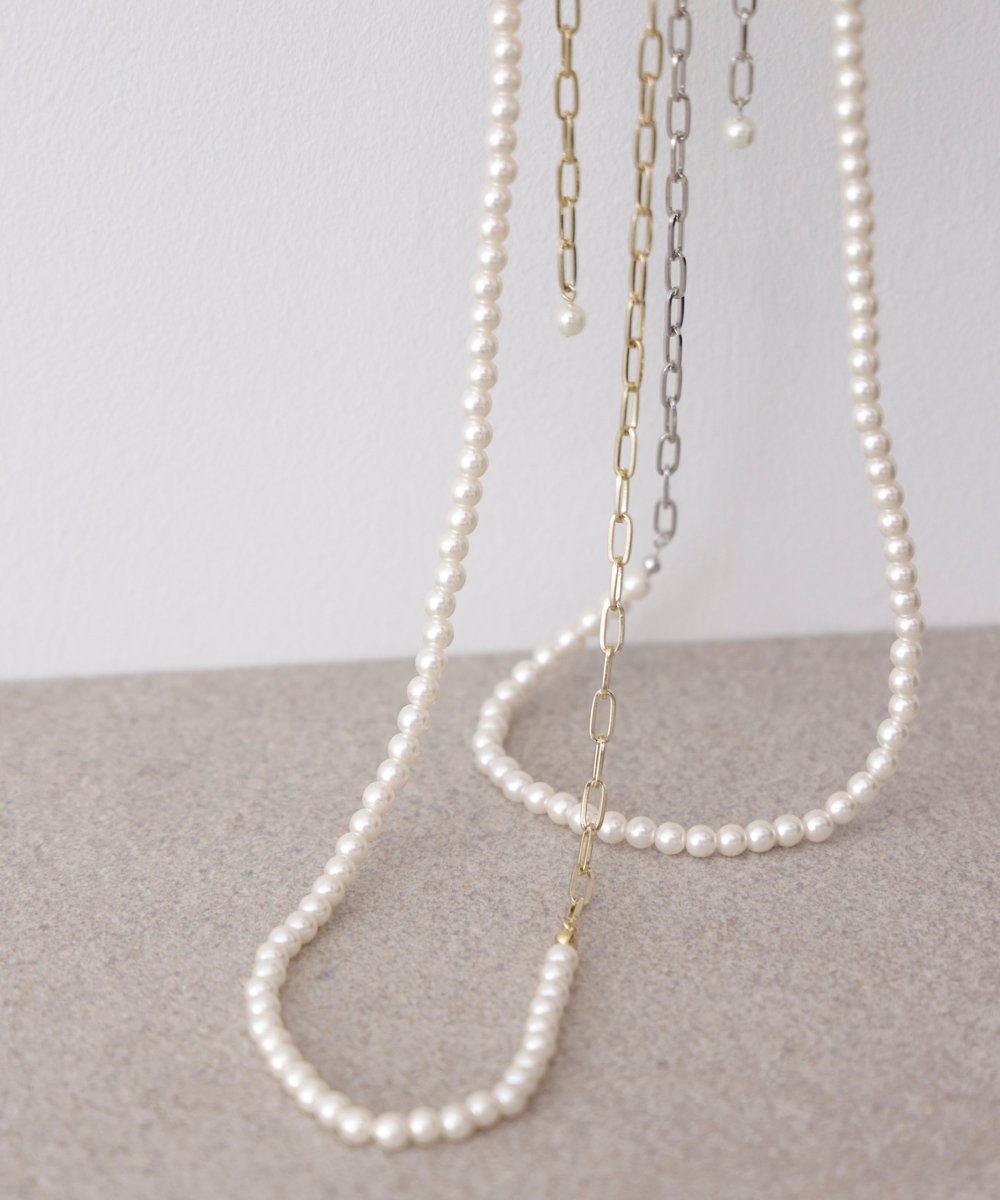 Bou Jeloud ハーフパールチェーンネックレス バブ / ブージュルード アクセサリー・腕時計 ネックレス ゴールド シルバー
