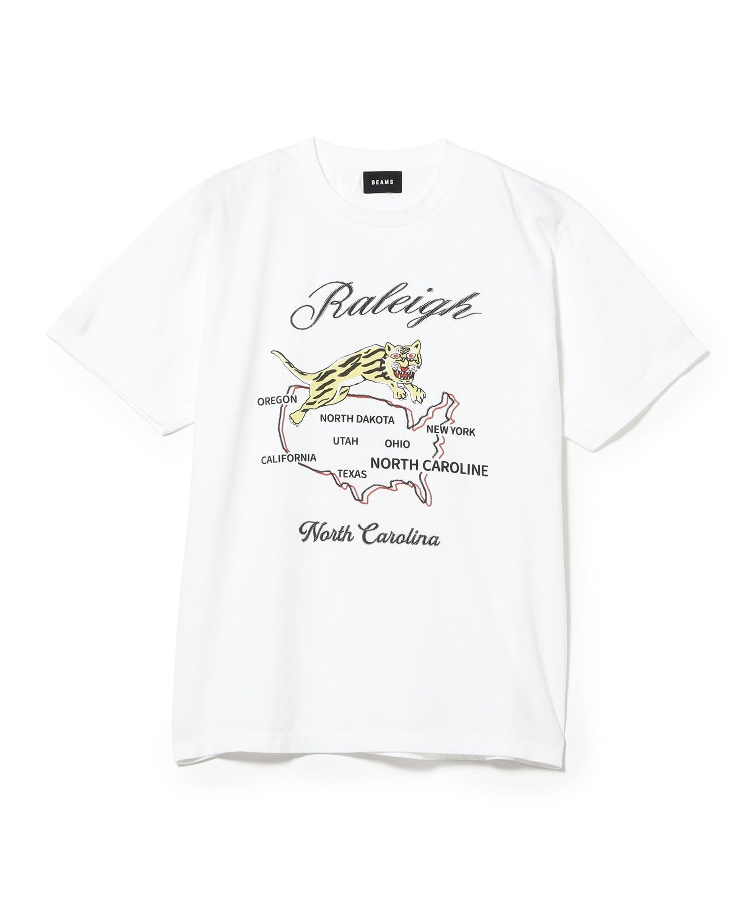【8/6新規値下げ】Embroidery like print Souvenir T-shirt ビームスT トップス カットソー・Tシャツ ホワイト ブラック