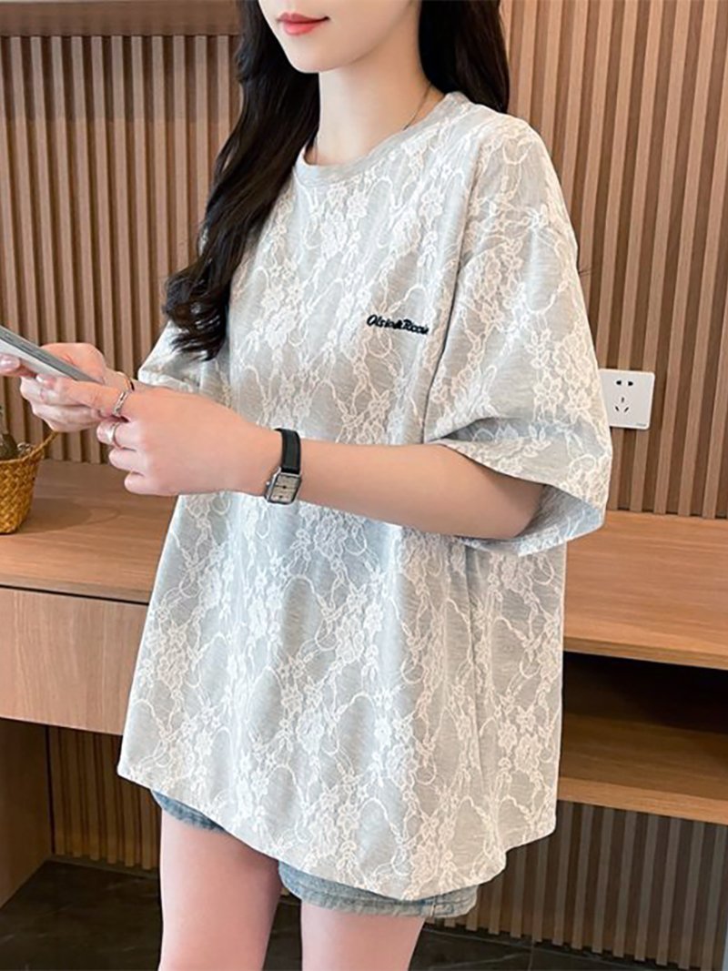 Doux Belle ビックシルエット*レース柄Tシャツ レディース トップス ドゥー・ベル トップス カットソー・Tシャツ グレー ホワイト【送料無料】