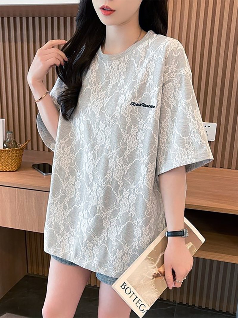 ビックシルエット*レース柄Tシャツ レディース トップス ドゥー・ベル トップス カットソー・Tシャツ グレー ホワイト
