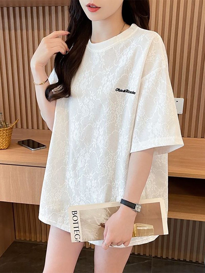 ビックシルエット*レース柄Tシャツ レディース トップス ドゥー・ベル トップス カットソー・Tシャツ グレー ホワイト