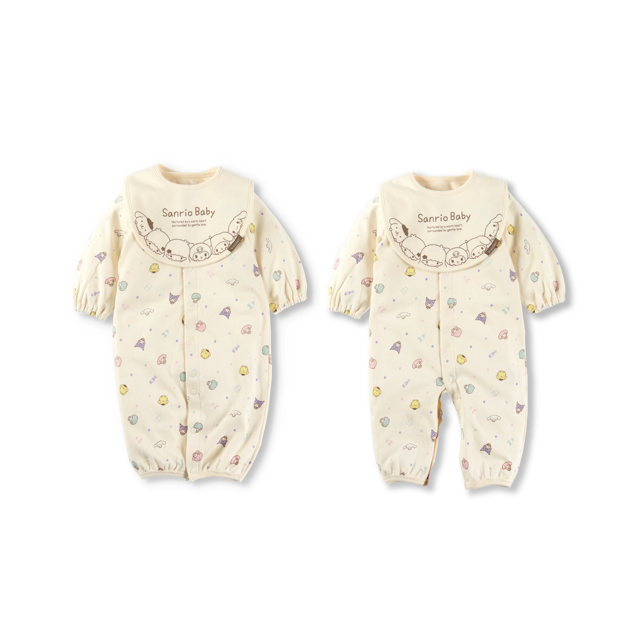 【SALE／23%OFF】branshes 【サンリオベビー】キャラクター総柄2WAYオール+スタイセット ブランシェス マタニティウェア・ベビー用品 ロンパース・カバーオール ホワイト ピンクのサムネイル