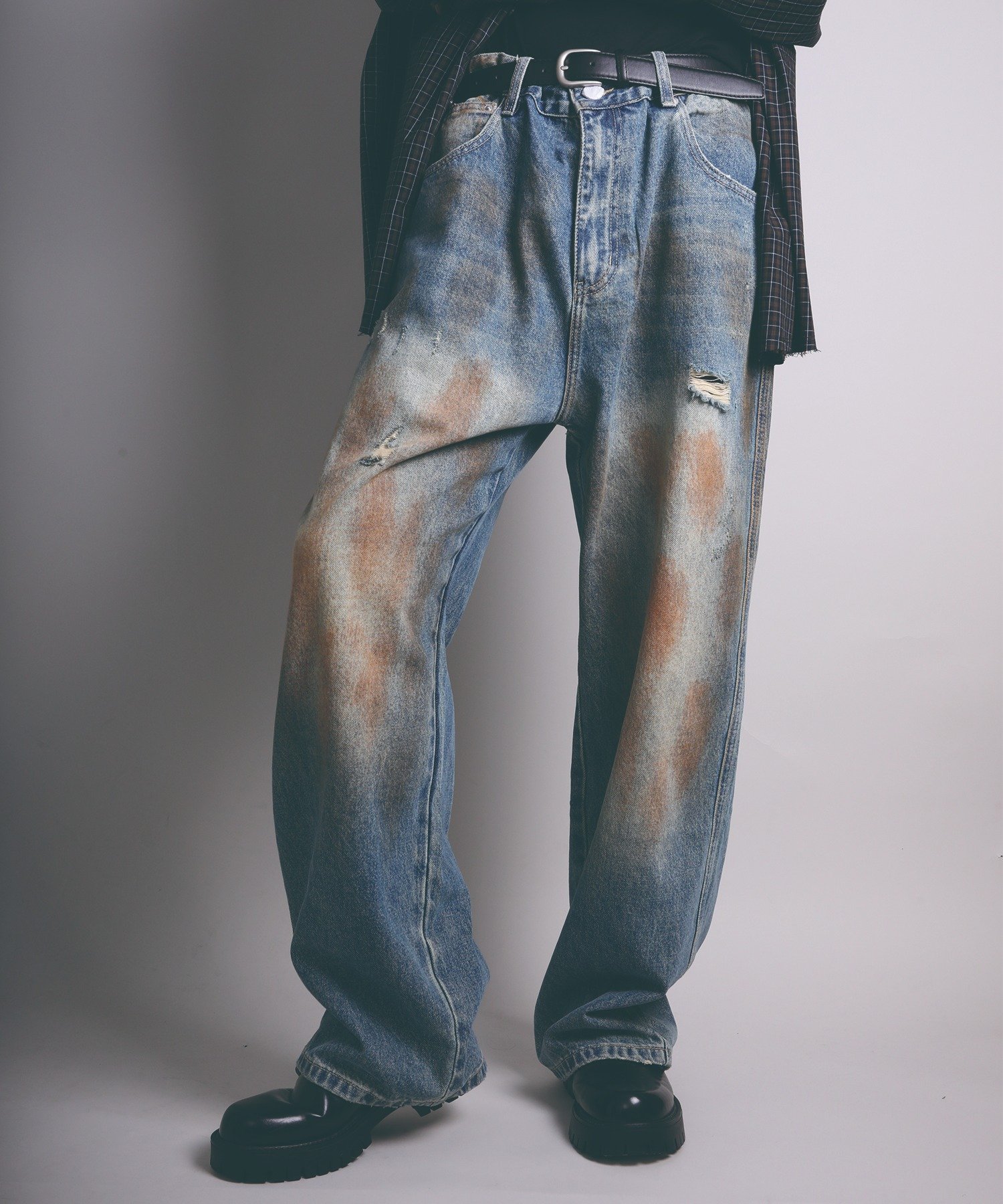 【aimoha neo】VINTAGE MUD-DYED DISTRESSED BAGGY JEANS アイモハ パンツ ジーンズ・デニムパンツ ブルー
