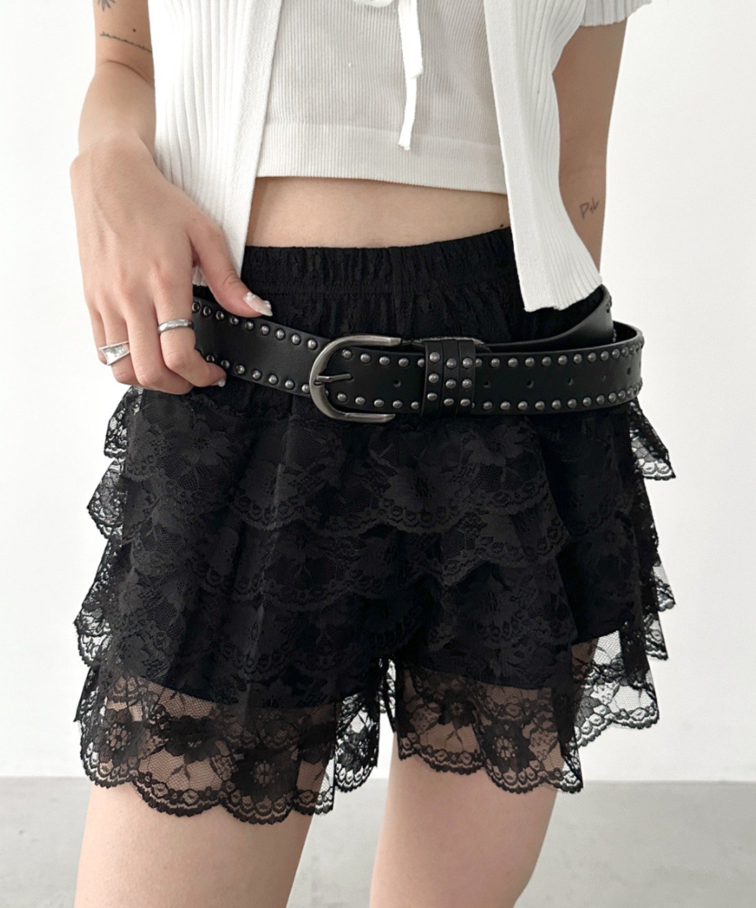 【SALE／40%OFF】Bamm ダブルスタッズベルト アウトフィッターラボ ファッション雑貨 ベルト ブラック ホワイト