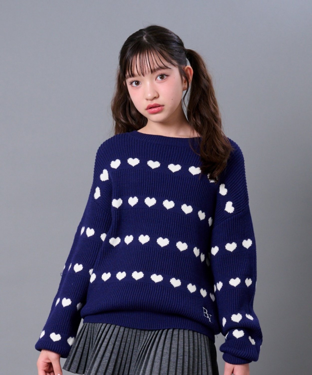 by LOVEiT ハートボーダーニット ナルミヤオンライン トップス ニット ホワイト ベージュ ネイビー【送料無料】のサムネイル