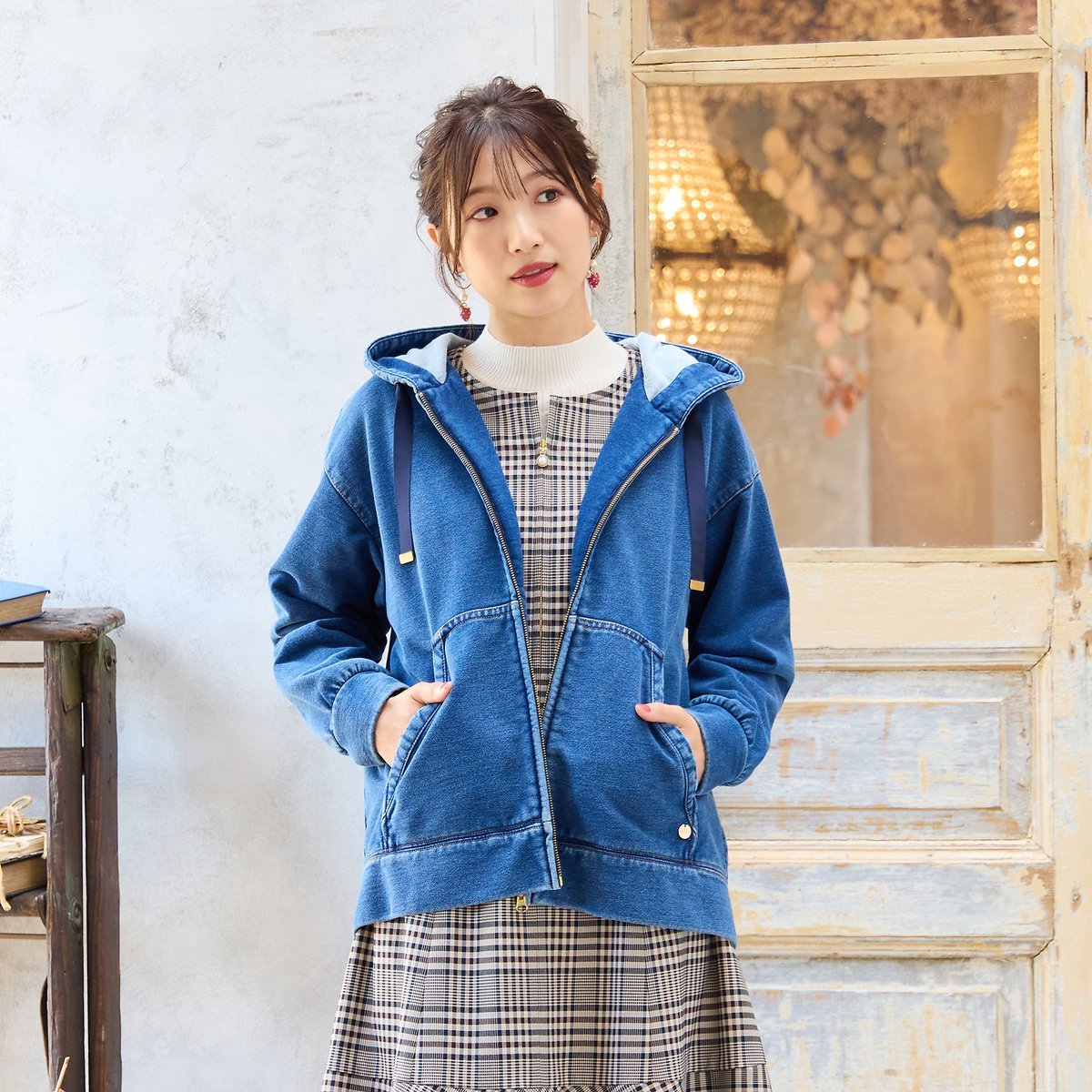 【SALE／10%OFF】Rose Tiara デニムライクジップアップパーカー ローズティアラ トップス パーカー・フ..