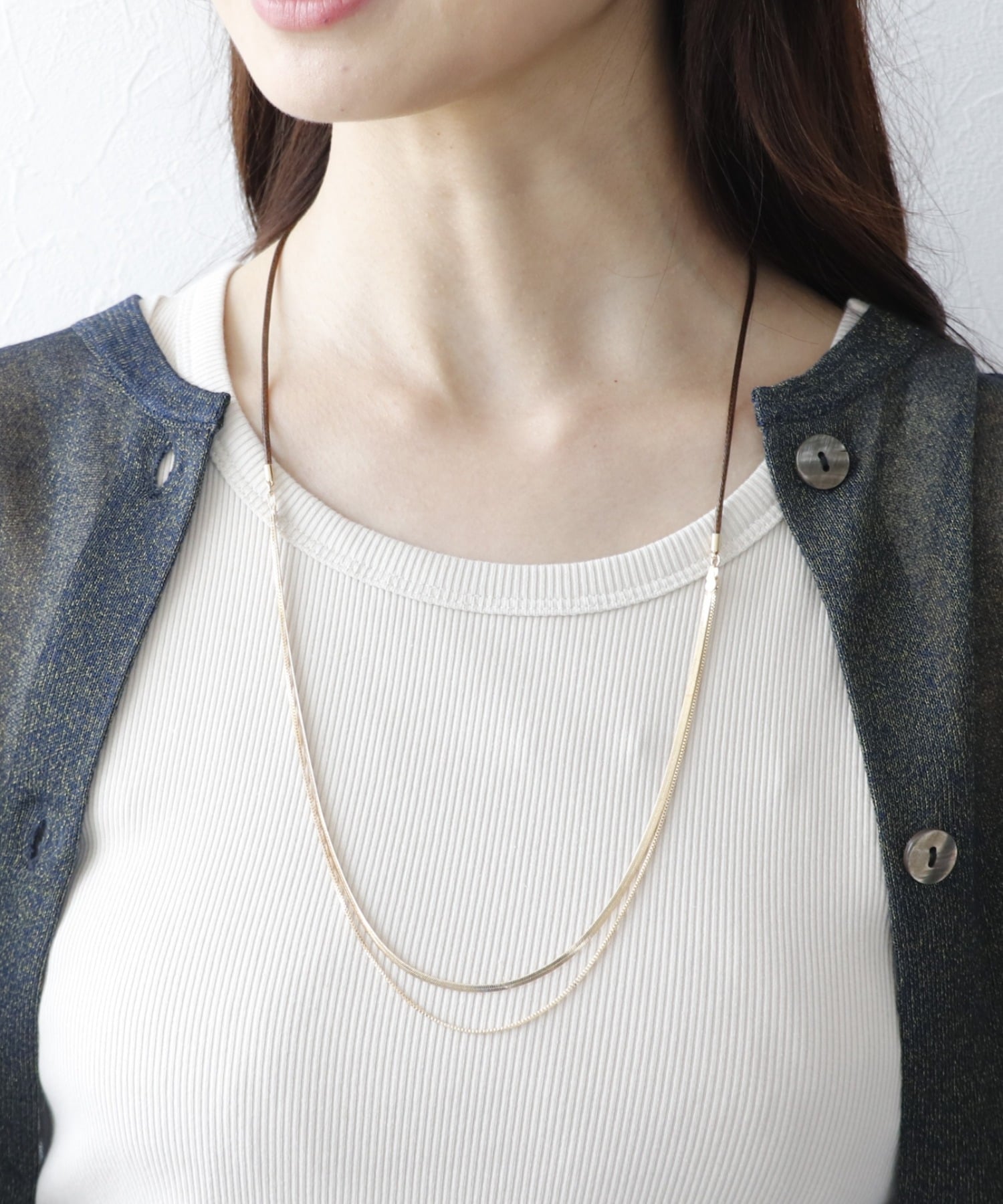 Three Four Time Three Four Time/2連チェーン×カワヒモスライドネックレス スリーフォータイム アクセ..