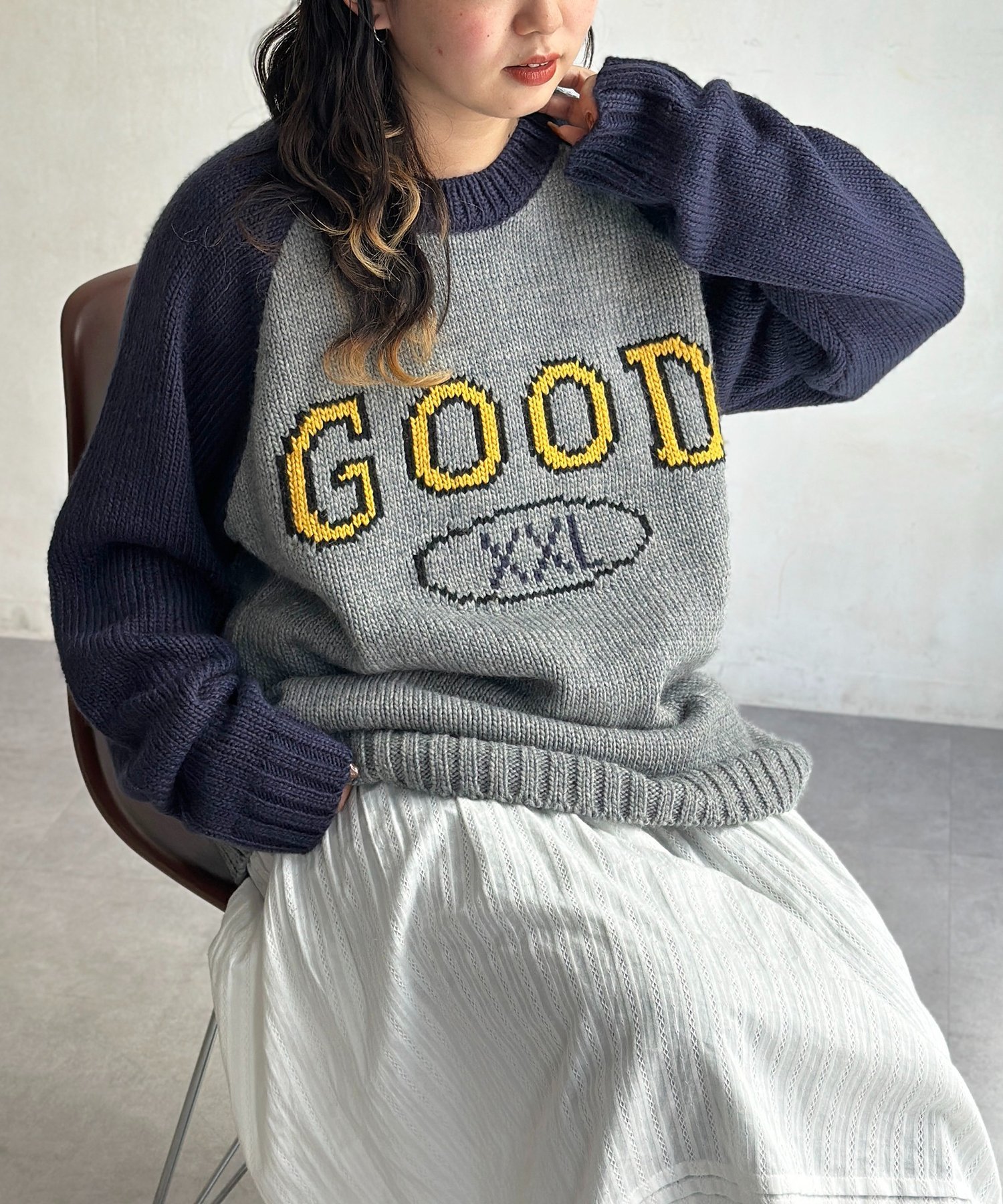 【SALE／16%OFF】CPCM カレッジロゴラグランニット シーピーシーエム トップス ニット ネイビー ブラウン グレー【送料無料】