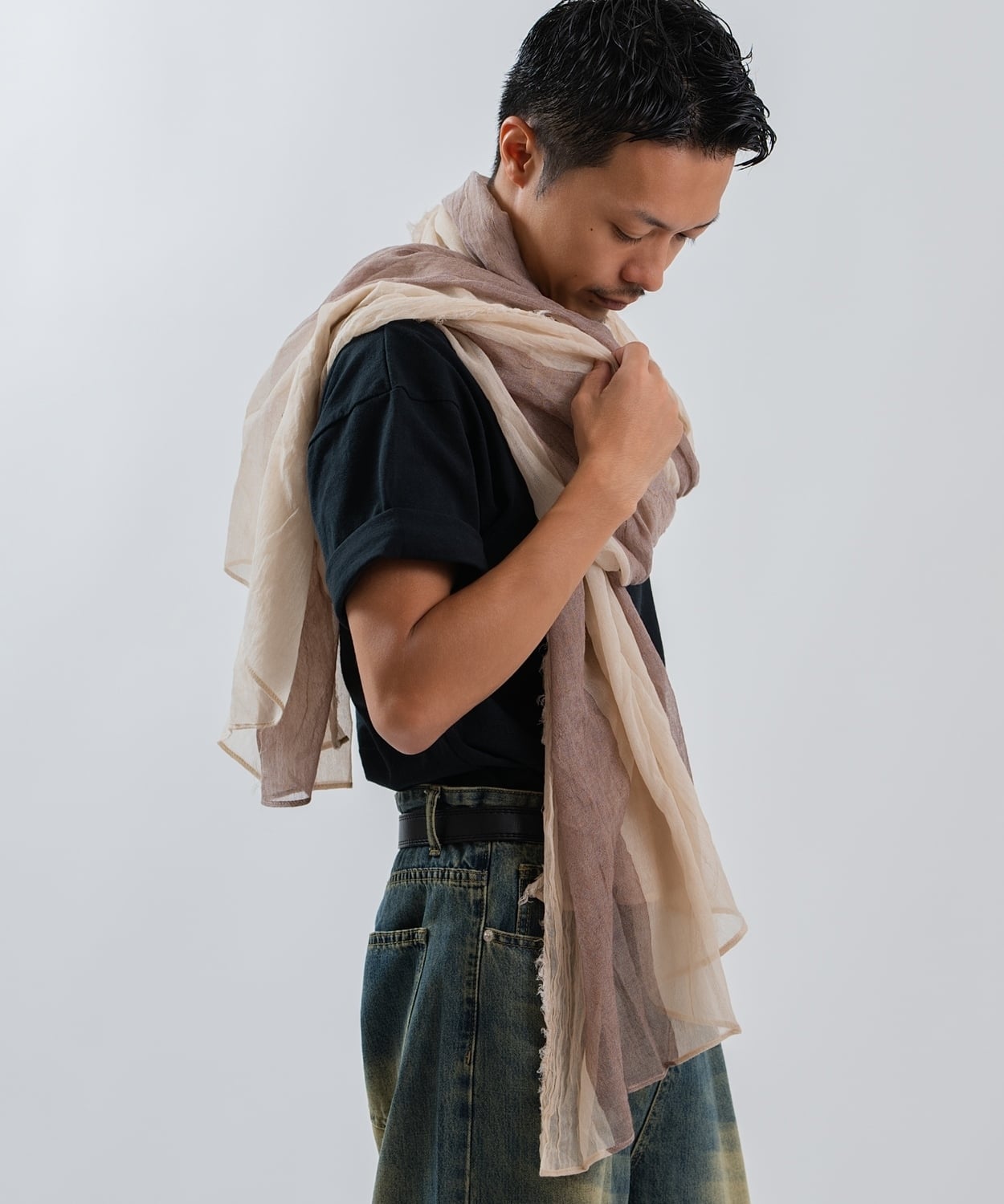 improves バイカラー 大判 ロングストール インプローブス パンツ ジーンズ・デニムパンツ ネイビー ブラウン