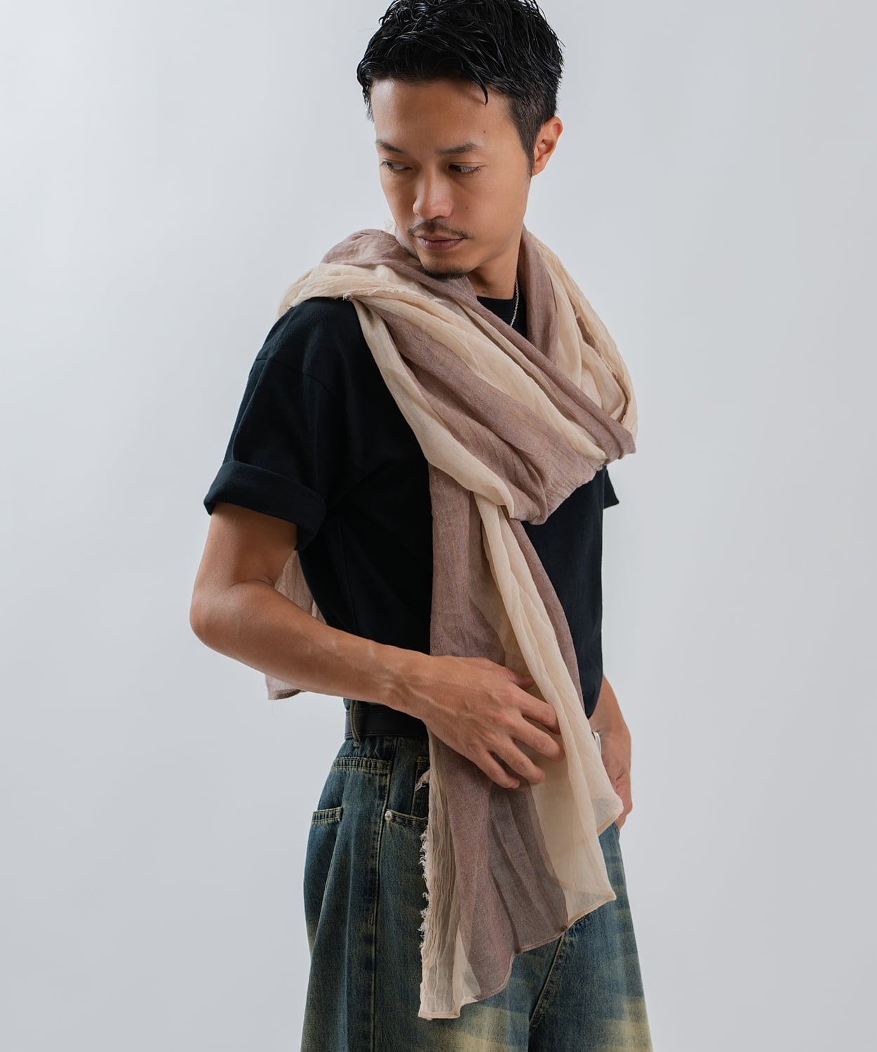 improves バイカラー 大判 ロングストール インプローブス パンツ ジーンズ・デニムパンツ ネイビー ブラウン