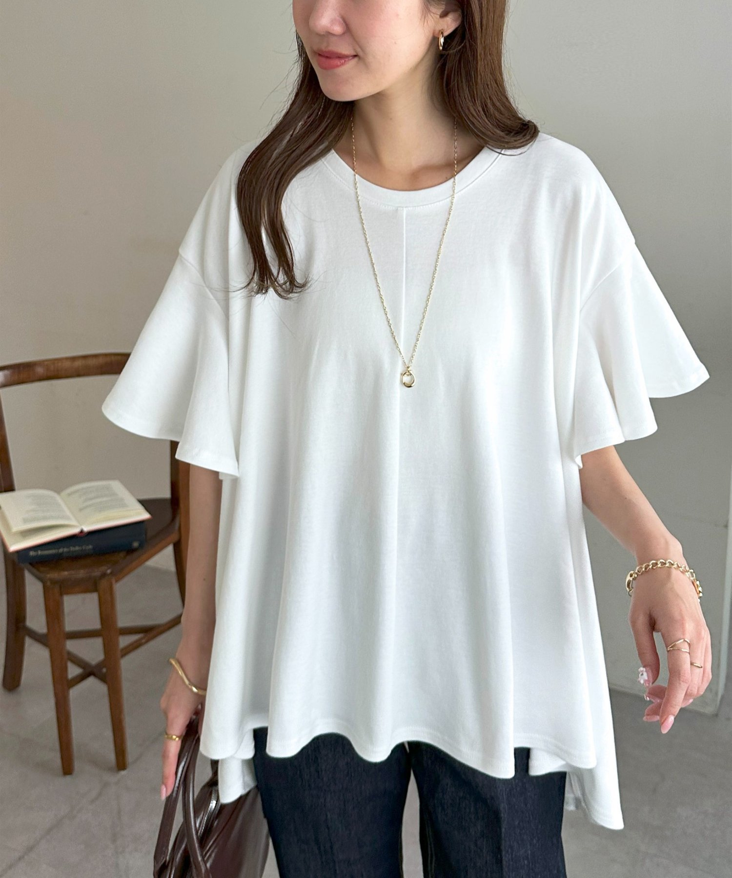 【SALE／81%OFF】Discoat 袖フレア前後差プルオーバー ディスコート トップス カットソー・Tシャツ ホワイト グレー ブラックのサムネイル