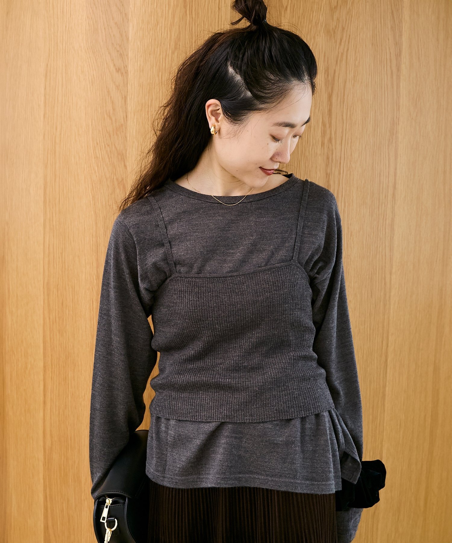 le.coeur blanc 《手洗い可能》ニットプルオーバー×ビスチェセット ルクールブラン トップス ニット ブラック グレー ブラウン