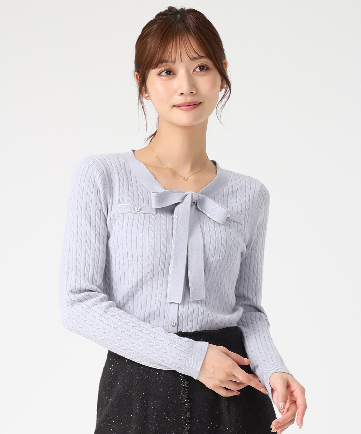 【SALE／30%OFF】MISCH MASCH MM548307 配色ボウタイケーブルニット ミッシュマッシュ トップス ニット ブルー グレー イエロー ブラック【送料無料】