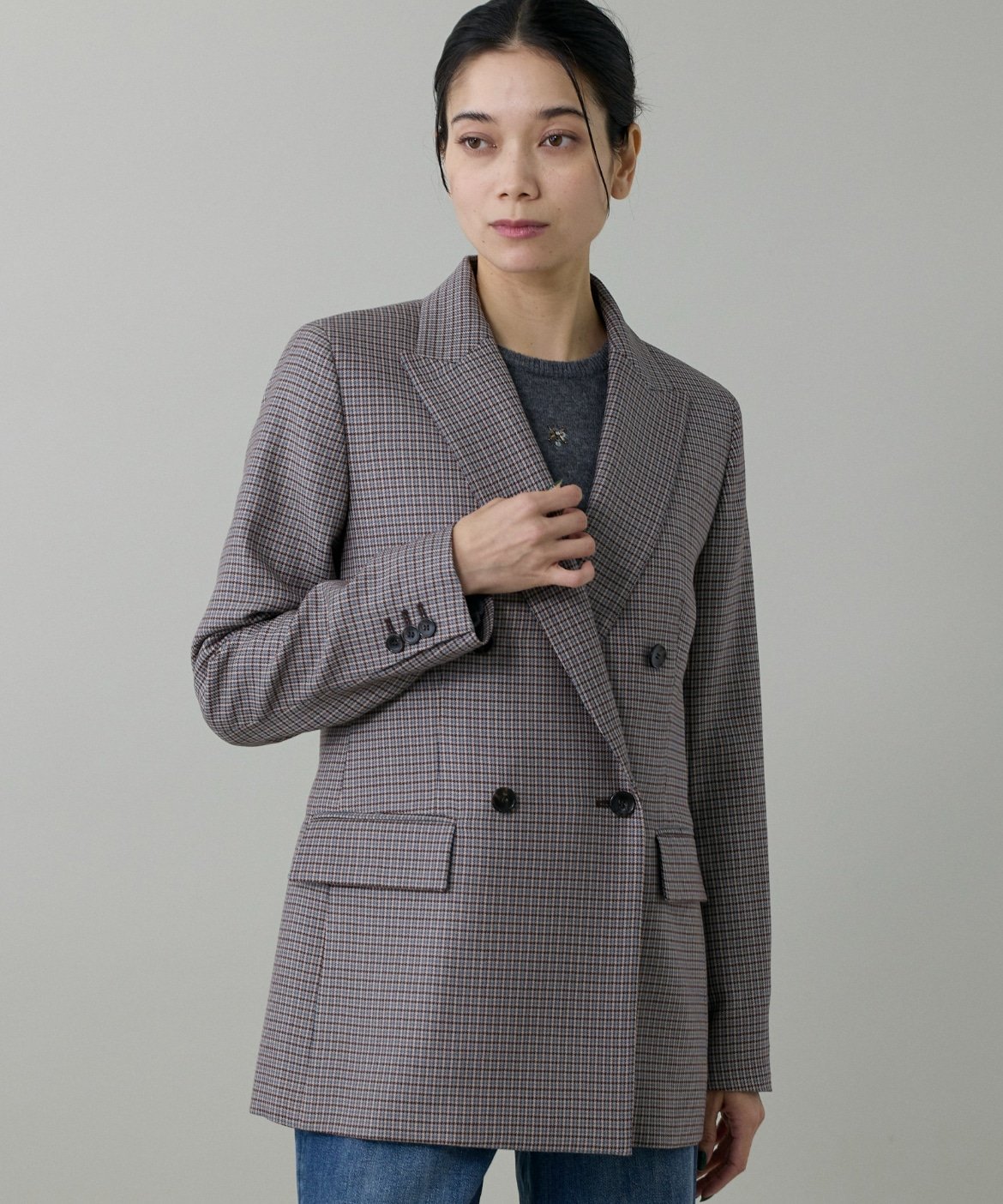 INED 《大きいサイズ》定番ダブルブレストジャケット イネド ジャケット・アウター その他のジャケット・アウター ネイビー