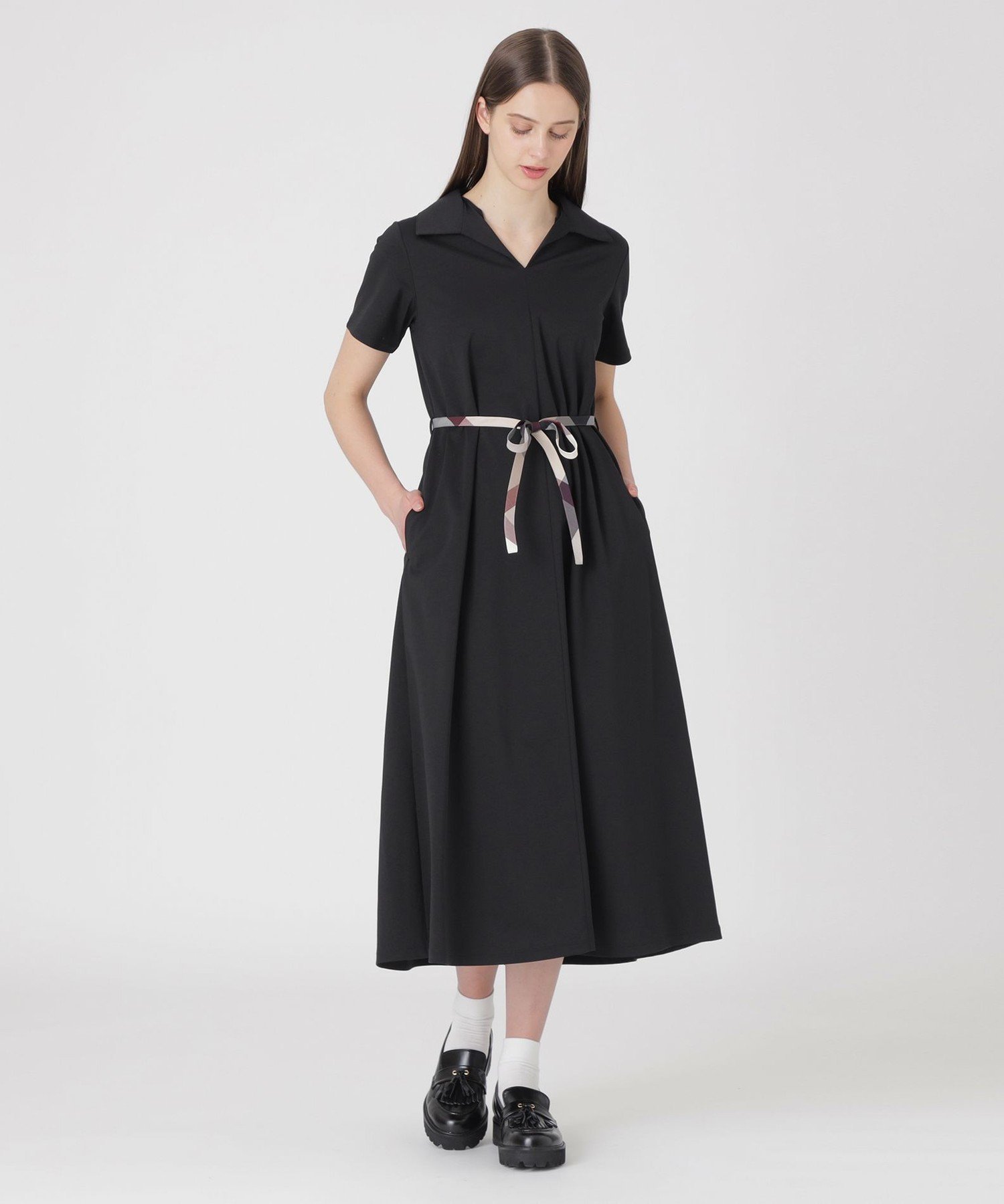 【SALE／15%OFF】BLUE LABEL CRESTBRIDGE 【一部店舗限定】ハイゲージポンチカラーネックドレス ブルーレーベル / ブラックレーベル・クレストブリッジ ワンピース・ドレス ドレス ネイビー ブルー ブラック【送料無料】