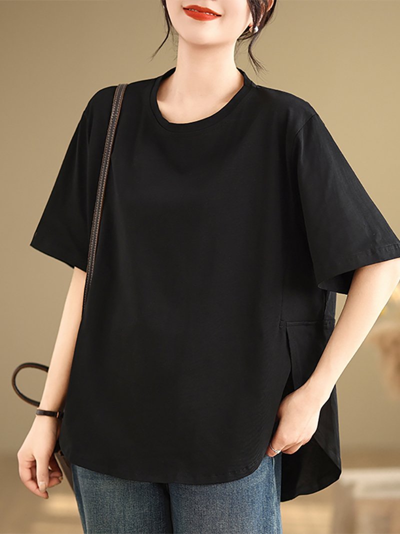Doux Belle ラウンドヘムゆったりTシャツ レディース トップス ドゥー・ベル トップス カットソー・Tシャツ カーキグリーン ブラック ホワイト【送料無料】