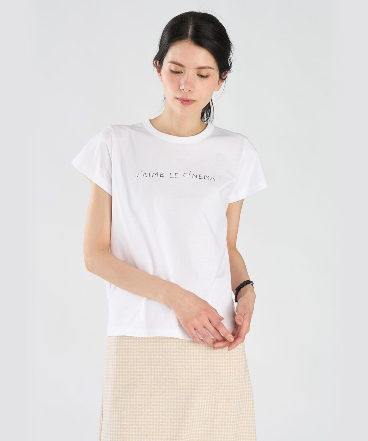メッセージ プリント コットン 半袖 Tシャツ "J'aime le cinema!" アニエスベー トップス カットソー・Tシャツ ホワイト