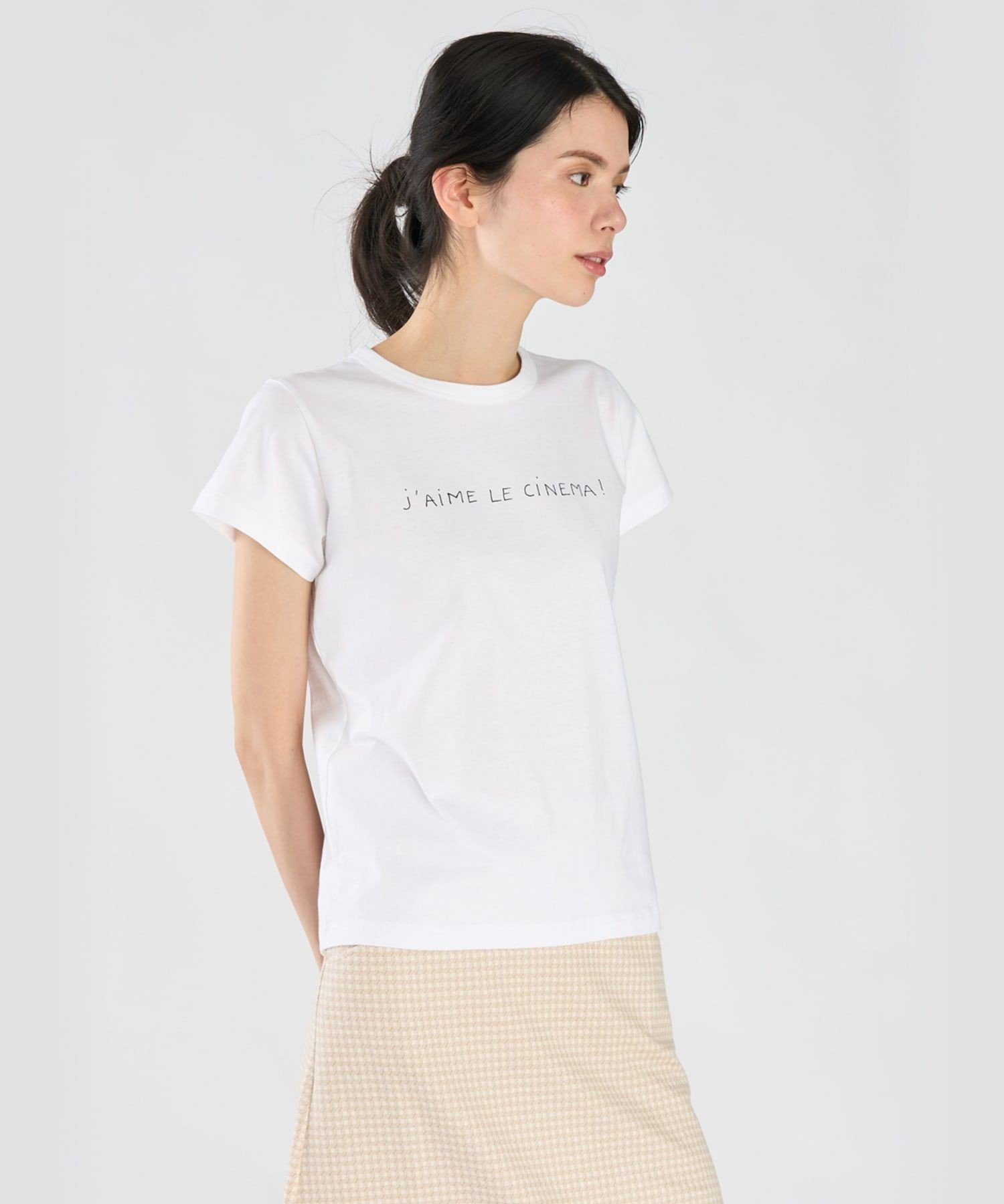 メッセージ プリント コットン 半袖 Tシャツ "J'aime le cinema!" アニエスベー トップス カットソー・Tシャツ ホワイト