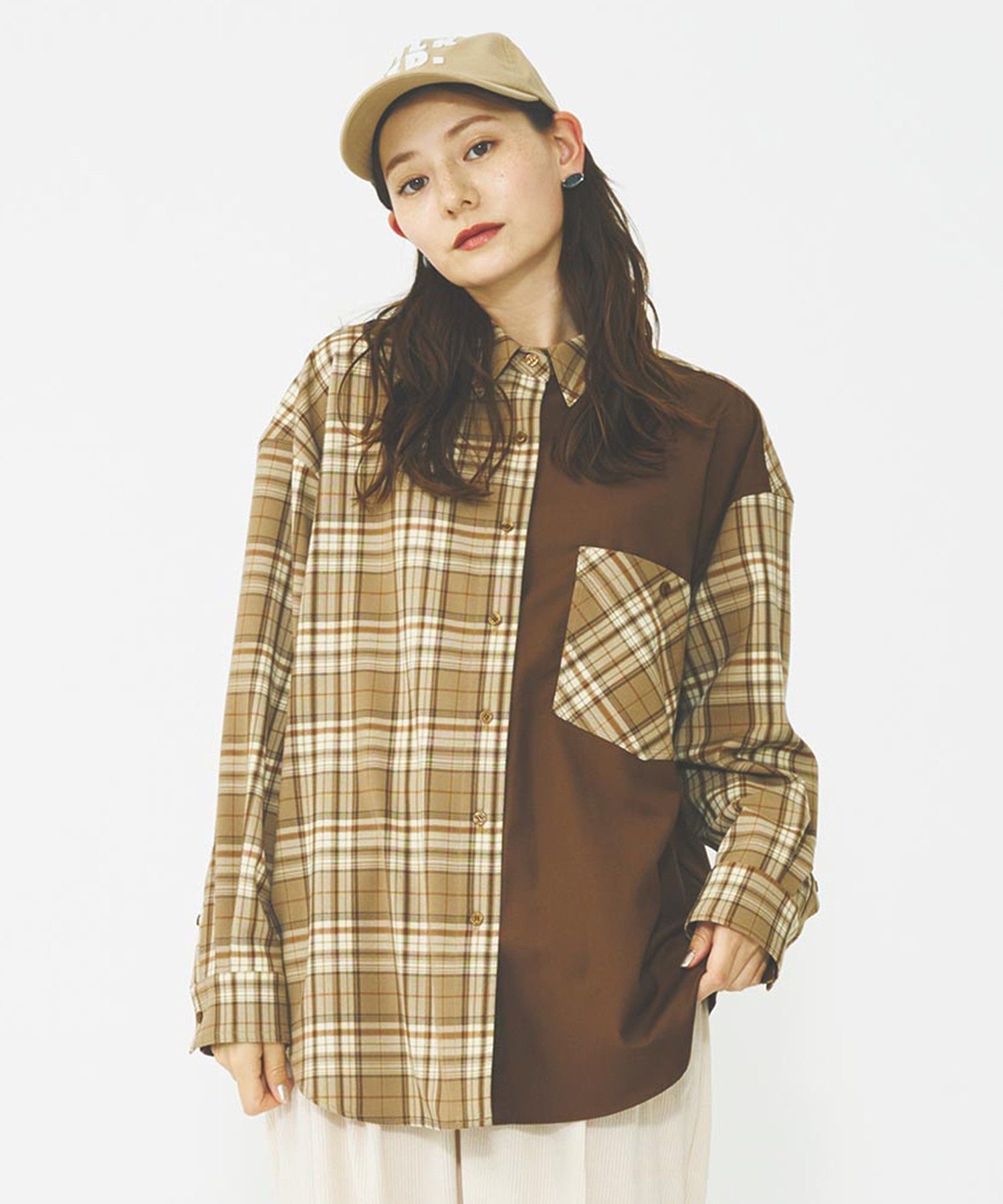 MILKFED. BLOCK PLAID SHIRTS ミルクフェド トップス シャツ・ブラウス ベージュ ネイビー