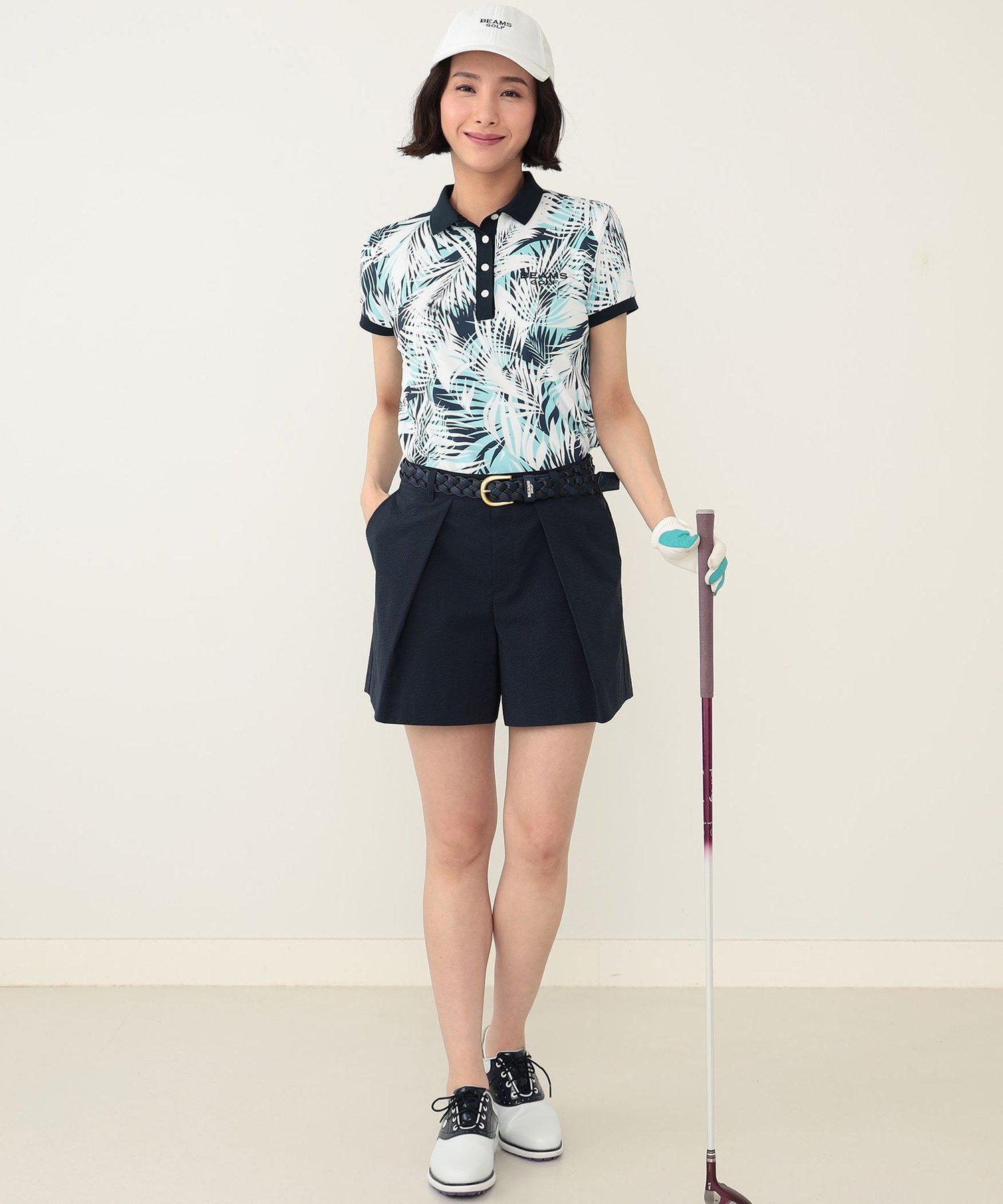 【SALE／70%OFF】BEAMS GOLF PURPLE LABEL PURPLE LABEL / パームツリー プリント ポロシャツ ビームス アウトレット トップス スウェット・トレーナー ネイビー パープル【送料無料】