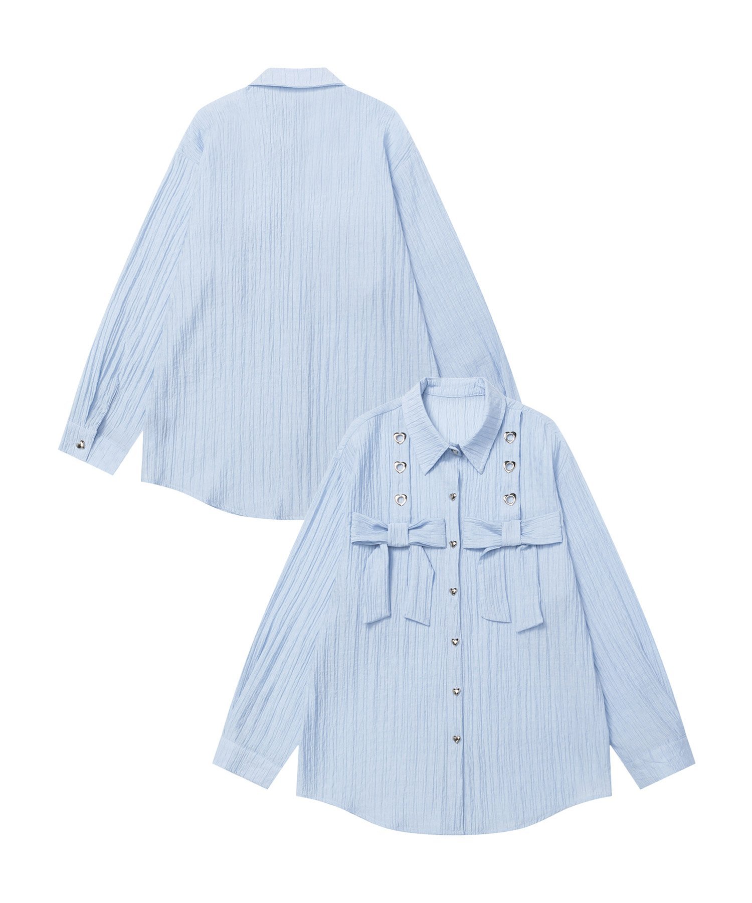 HOOK 【HOOK】for girls リボンアイレットストライプロングシャツ アイモハ トップス シャツ・ブラウス..