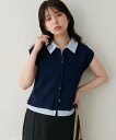 natural couture フェイクレイヤード衿付きノースリカーディガン ナチュラルクチュール トップス その他のトップス ブラック ホワイト ネイビー【送...