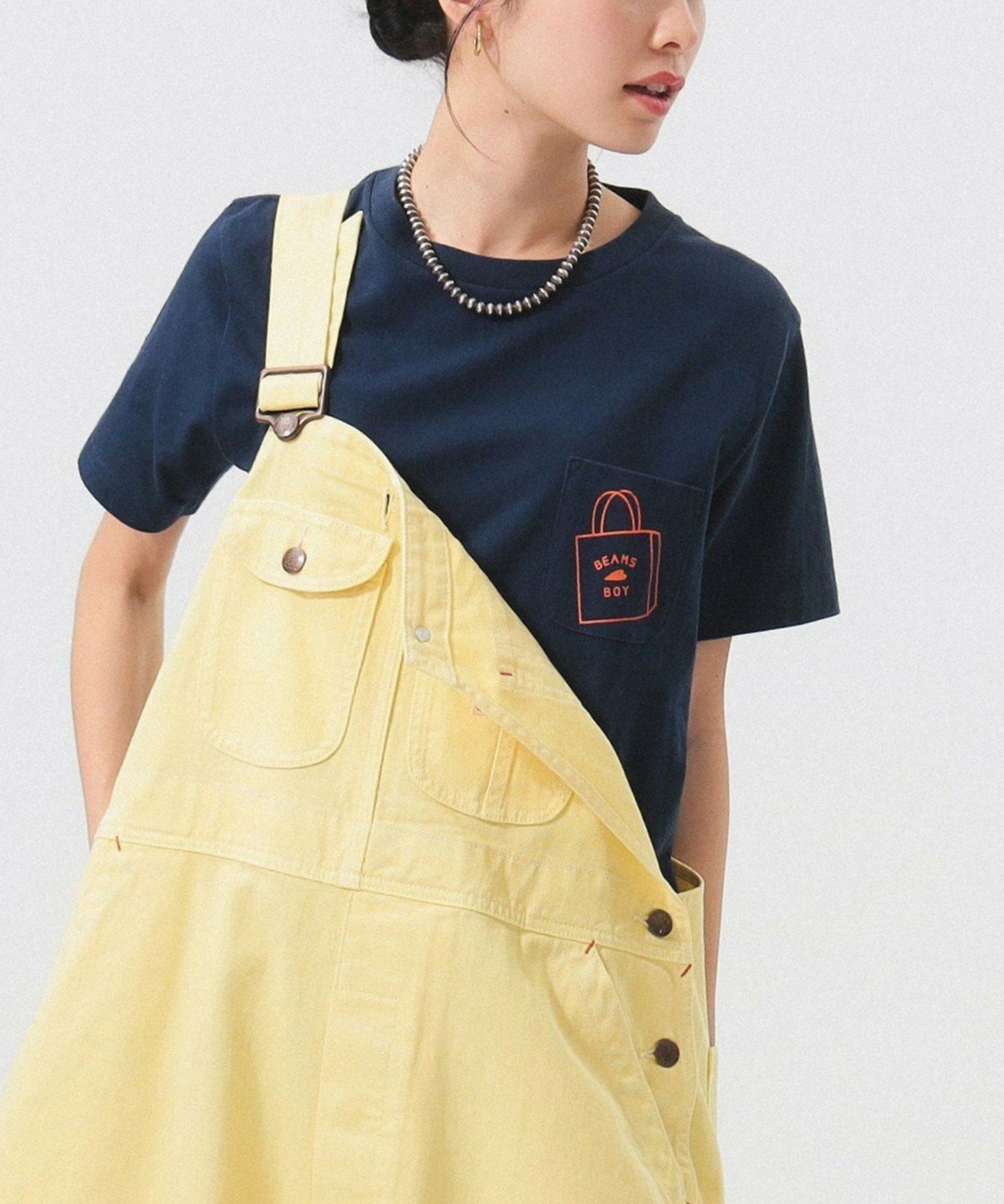 BEAMS BOY ＜追加14＞【待望の再入荷！】BEAMS BOY / ショップバッグロゴ ポケット Tシャツ ロゴT ポケT アウトドア 半袖 24SS ビームス ウイメン トップス カットソー・Tシャツ ネイビー ホワイト【送料無料】のサムネイル