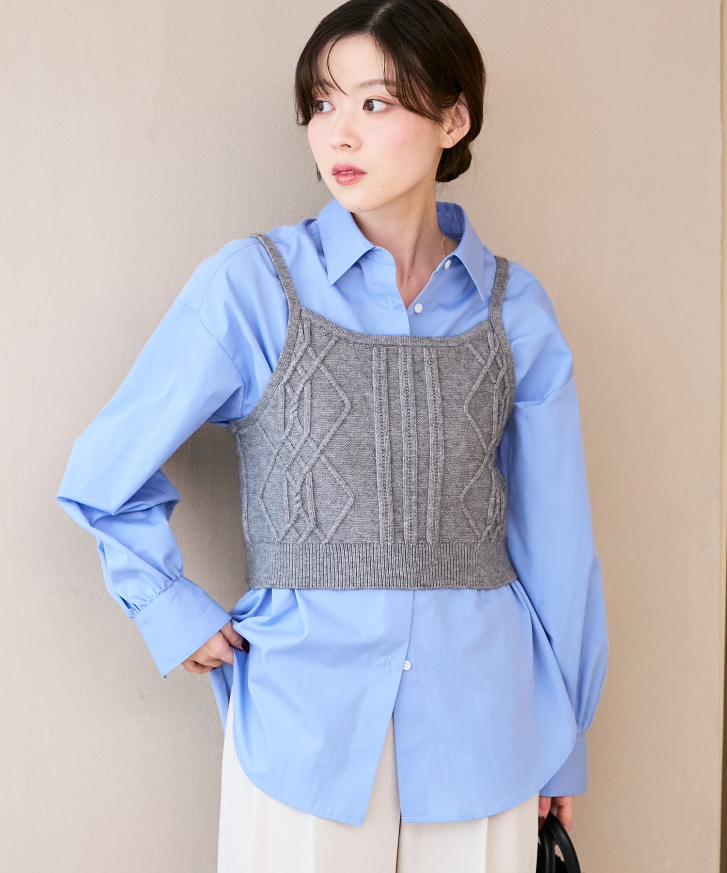 【SALE／30%OFF】le.coeur blanc ブラウス×ニットビスチェセット ルクールブラン トップス シャツ・ブ..