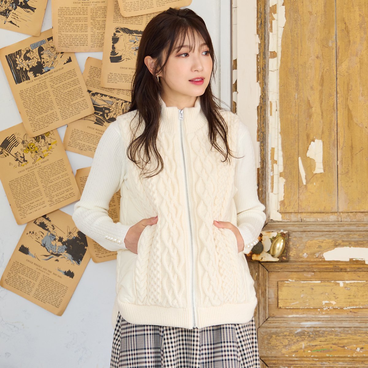 Rose Tiara ケーブルニットドッキングベスト ローズティアラ ジャケット・アウター その他のジャケット..