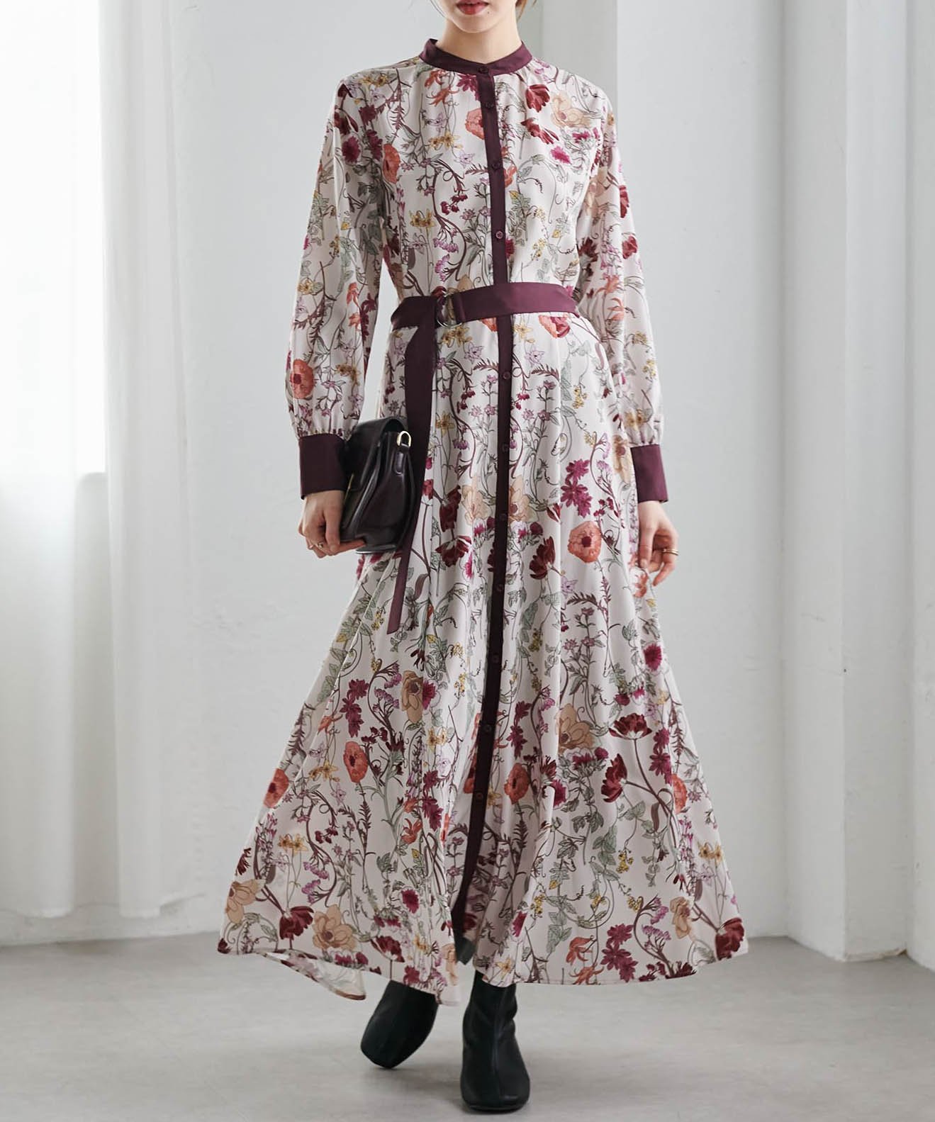 【SALE/17%OFF】Ranan 配色ボタニカルシャツワンピース ラナン ワンピース・ドレス シャツワンピース ピンク ブラック【送料無料】