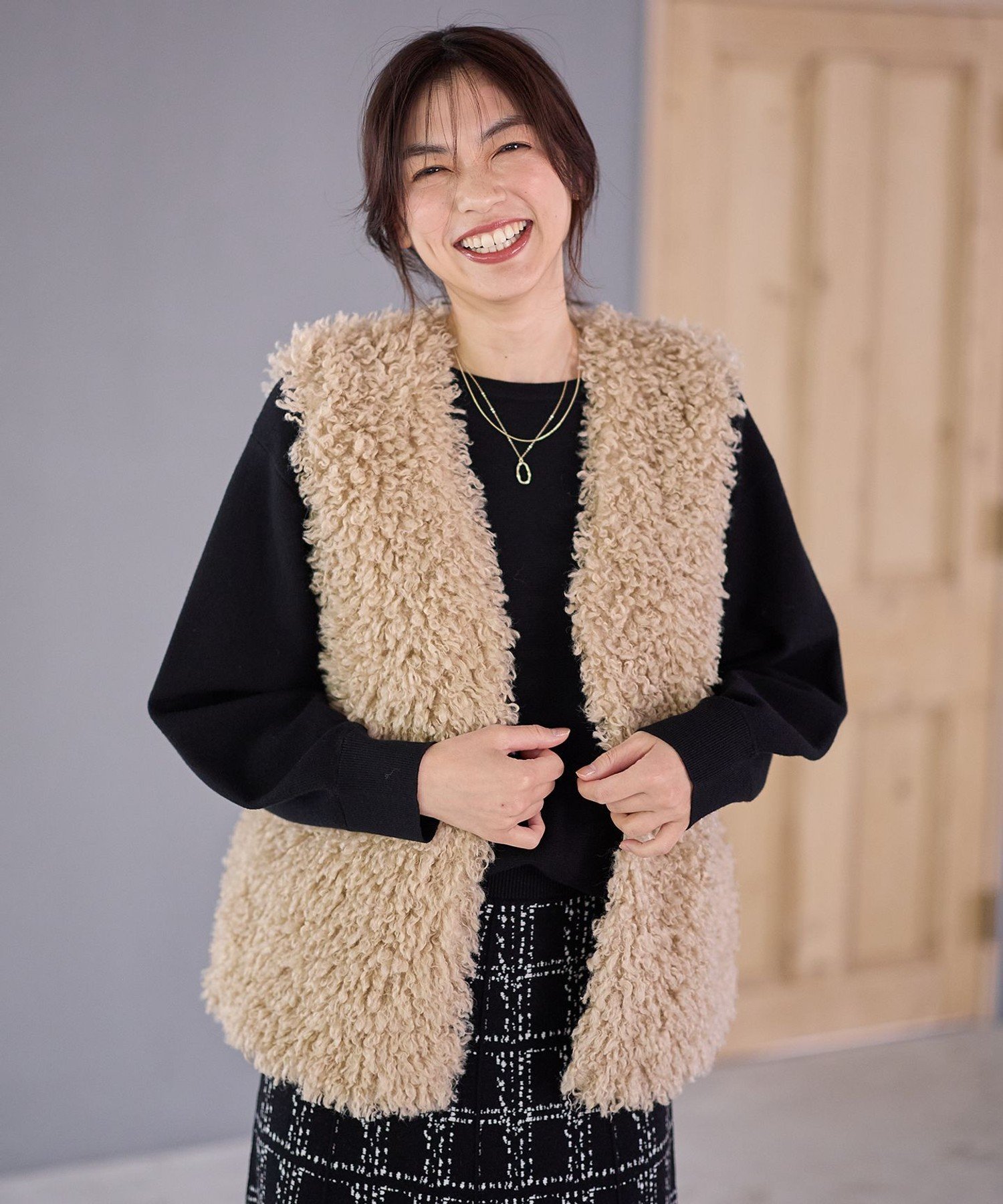 【SALE／30%OFF】ANY 【手洗い可】カールボアジレ エニィ トップス ベスト・ジレ グレー ベージュ【送..