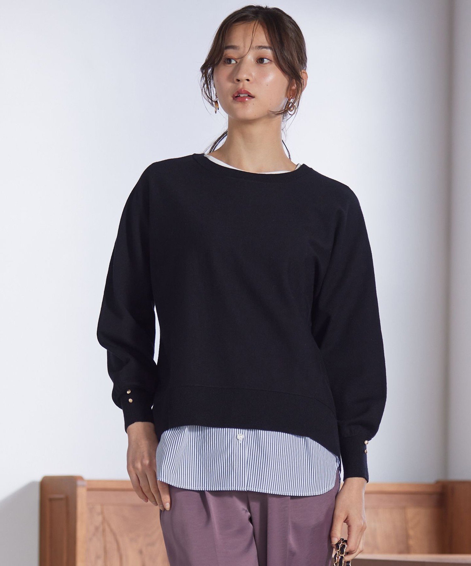 any SiS 【CICA加工】推しカラークルーネック ニット エニィスィス トップス ニット ブラック レッド イエロー グリーン ブルー【送料無料】
