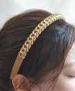 Fun&Daily F&D:レザー&チェーンカチューシャ ファンアンドデイリー ヘアアクセサリー カチューシャ・ヘアバンド ベージュ ホワイト