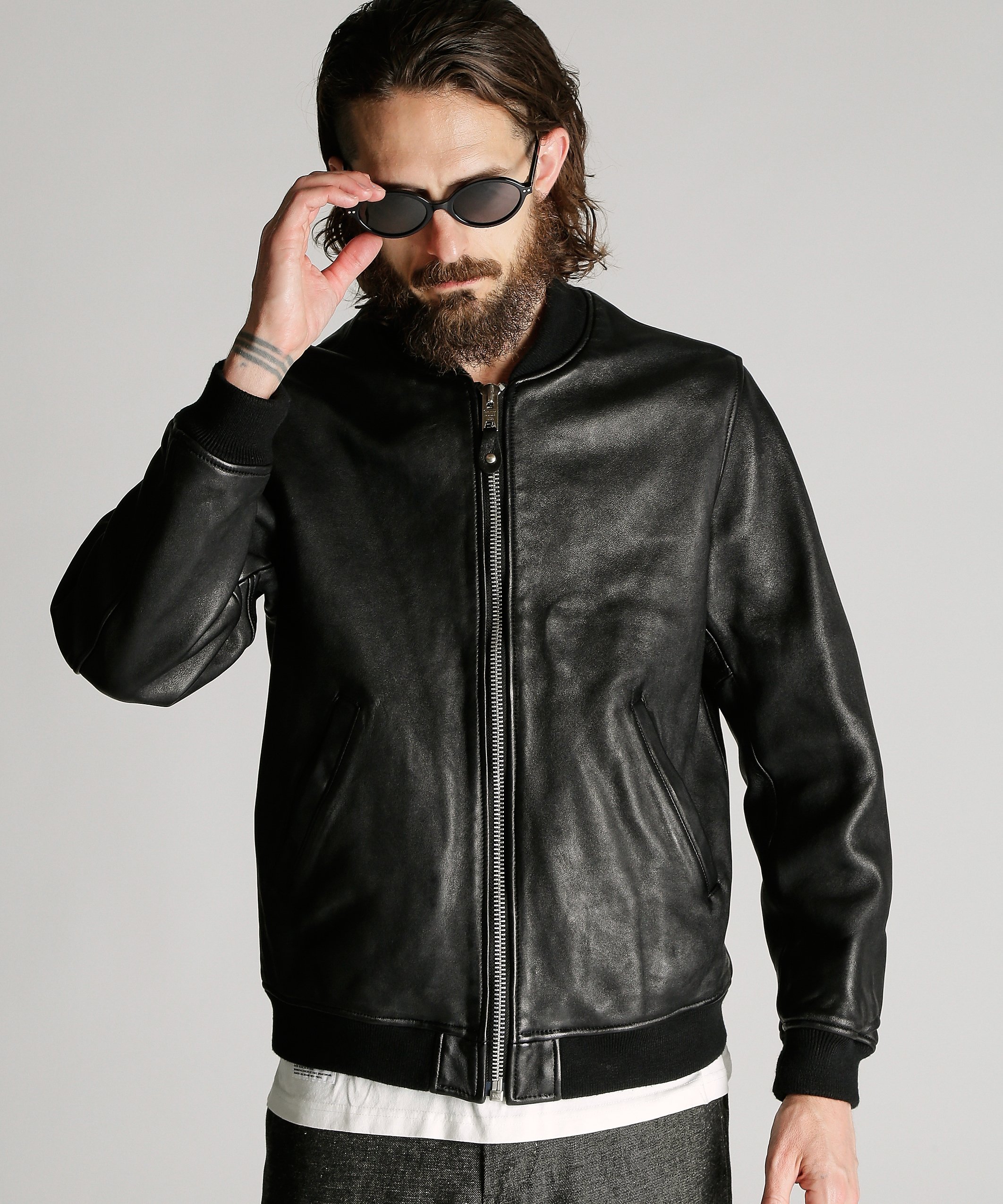 Schott LEATHER JACKET BOWERY/レザージャケット バワリー MA-1 ショット ジャケット・アウター ライダースジャケット ブラック【送料無料】