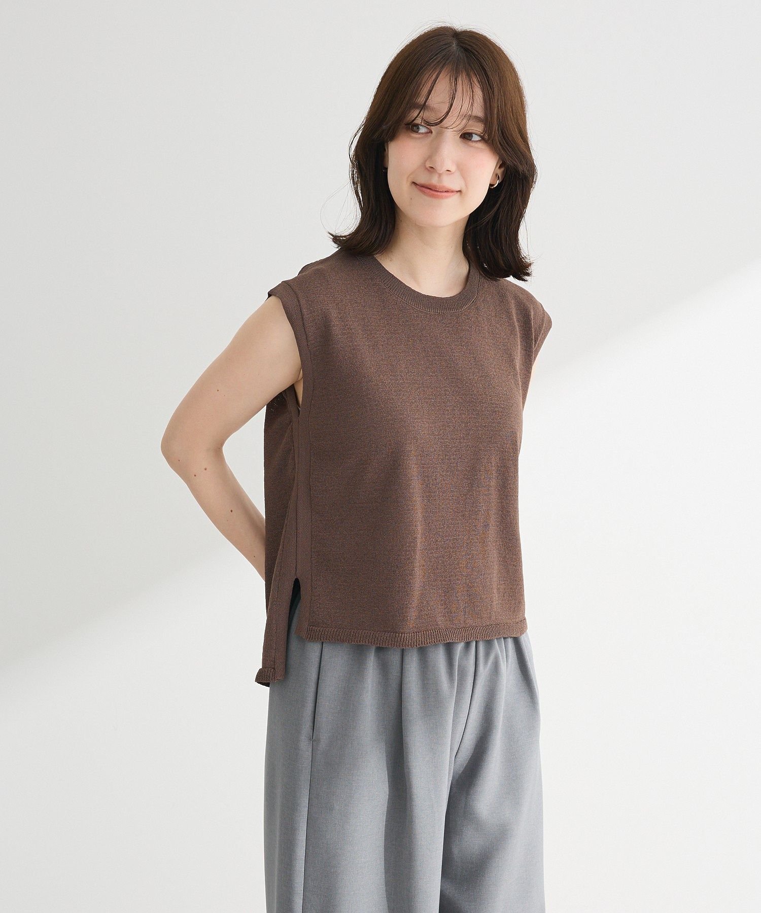 【SALE/70%OFF】Green Parks ・Petit Fleur ノースリリネンライクニット グリーンパークス トップス ニット カーキグリーン ベー...