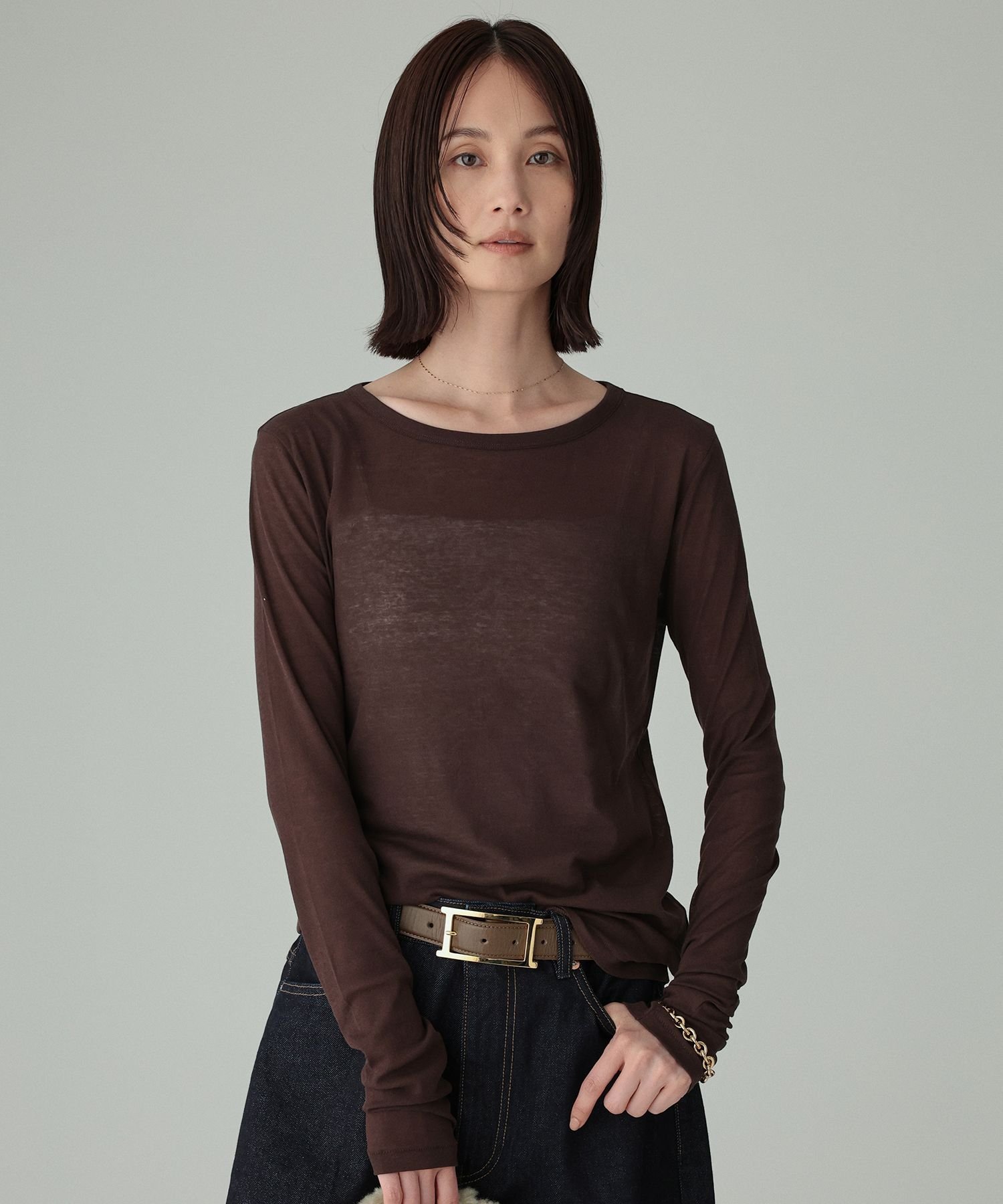 BABYLONE シアーツイストフライスクルーカットソー バビロン トップス カットソー・Tシャツ ブラック ホワイト ブラウン【送料無料】