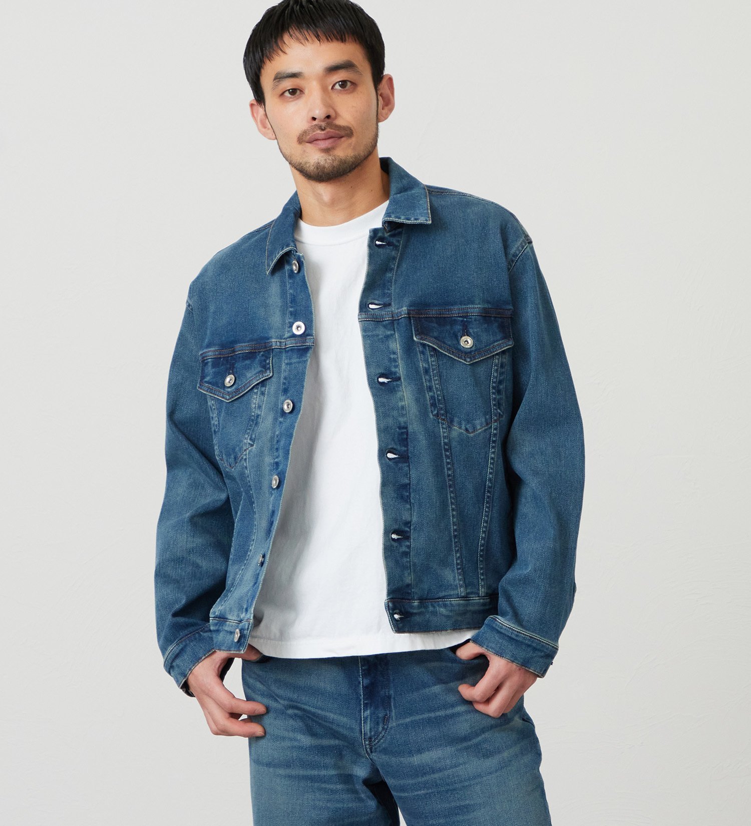 EDWIN ジャージーズ デニムジャケット Gジャン ストレッチ セットアップ エドウインオンラインモール ジャケット・アウター デニムジャケット ブルー