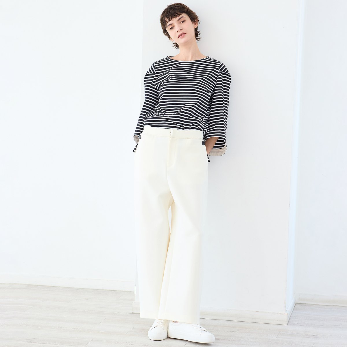 R-ISM 【透け防止・セットアップ対応・洗える・S/M/Lサイズ】スキューバパンツ リズム パンツ チノパンツ ホワイト