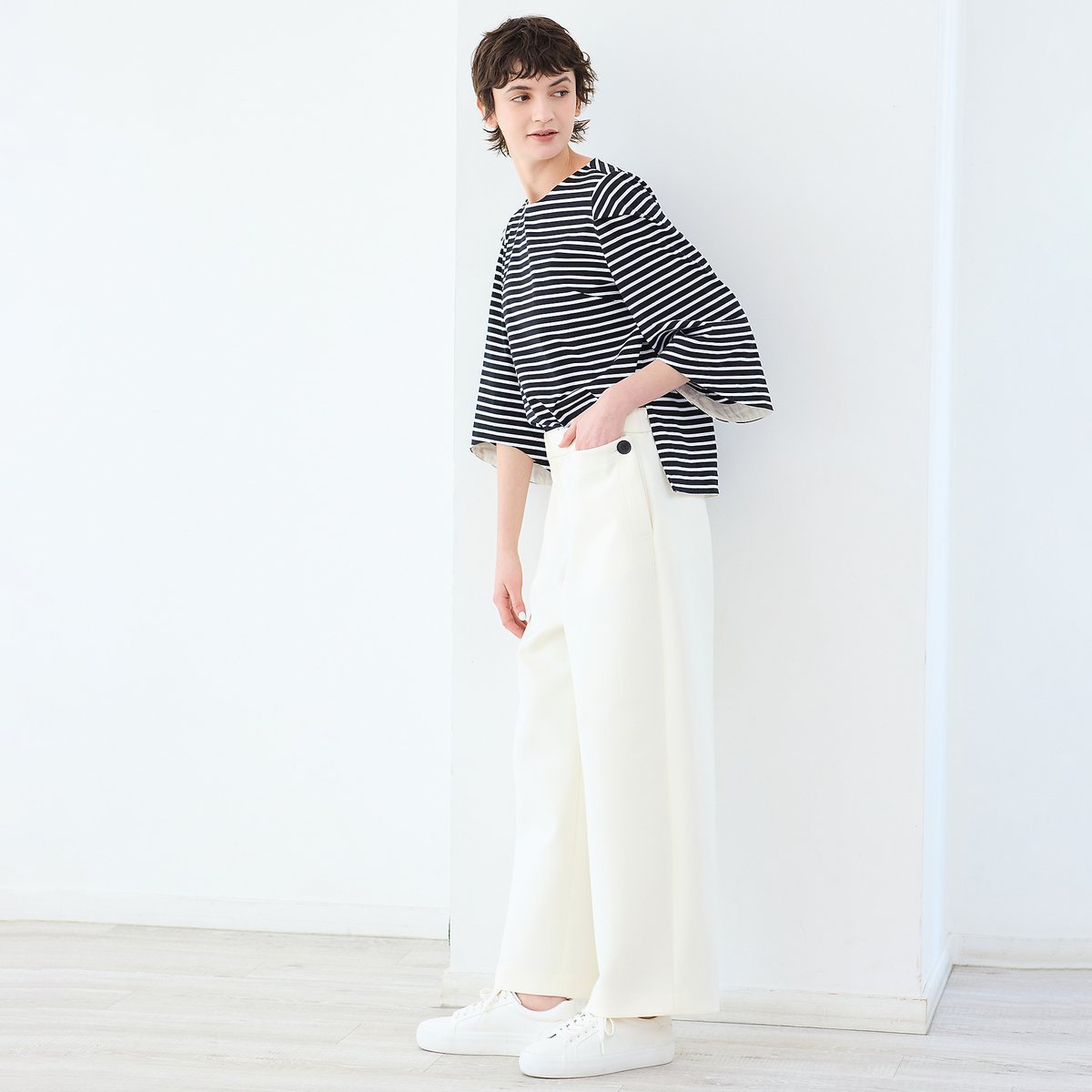 R-ISM 【透け防止・セットアップ対応・洗える・S/M/Lサイズ】スキューバパンツ リズム パンツ チノパンツ ホワイト