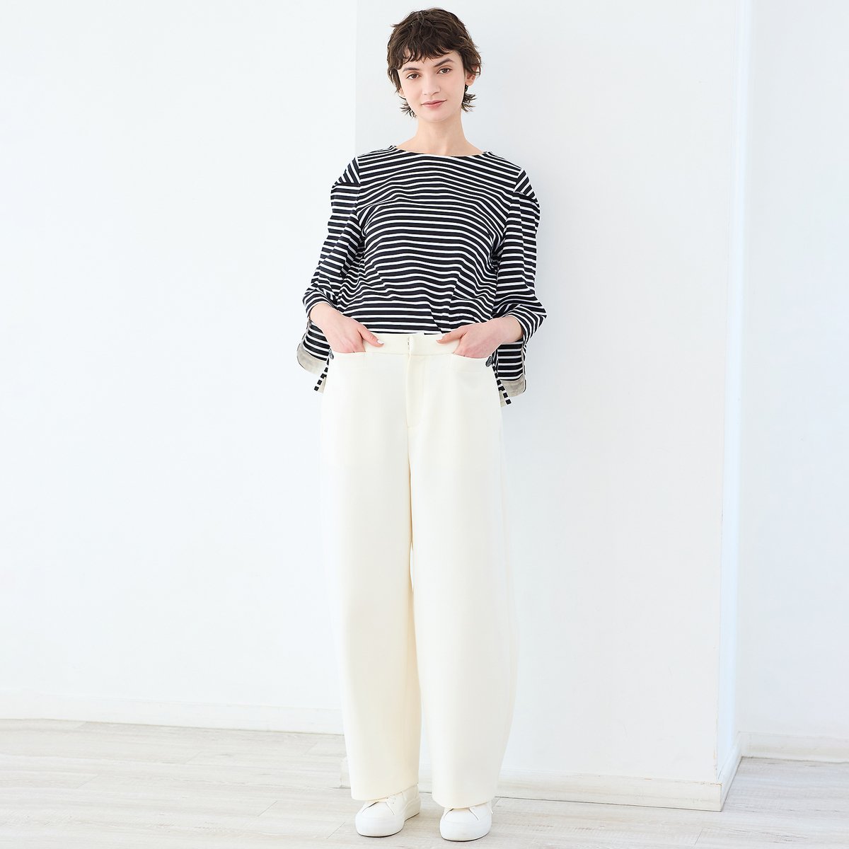 R-ISM 【透け防止・セットアップ対応・洗える・S/M/Lサイズ】スキューバパンツ リズム パンツ チノパンツ ホワイト