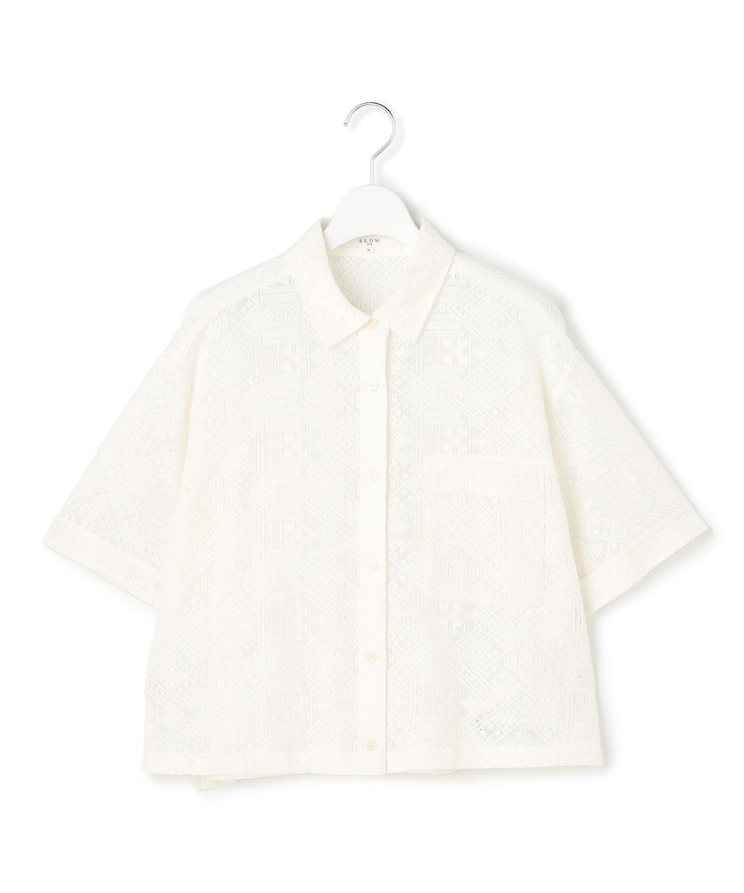23区 L 【SLOW/一部店舗限定】モチーフレース 半袖 シャツ ニジュウサンク トップス シャツ・ブラウス ブラック ホワイト