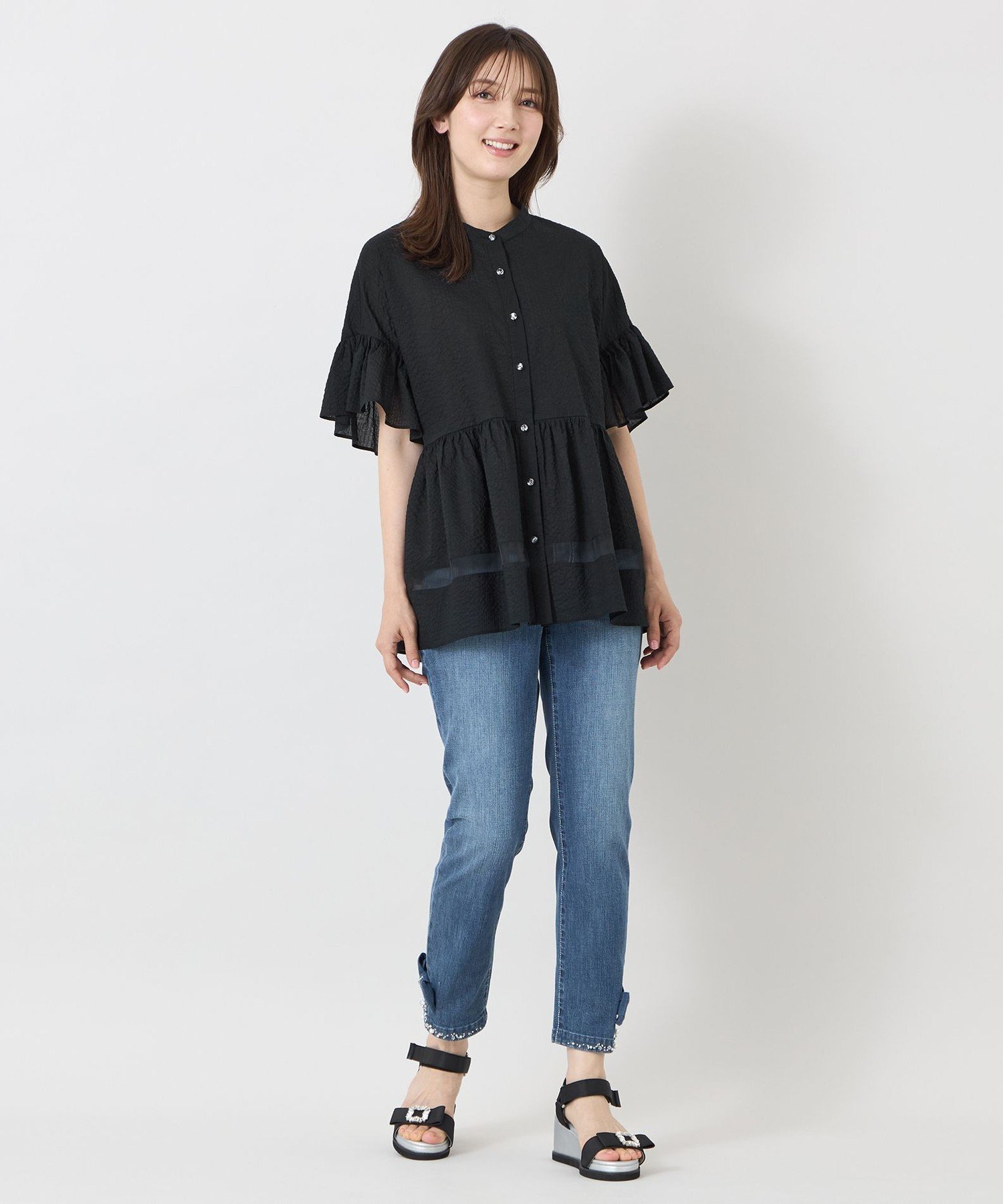 TO BE CHIC 【L】ウェーブローン ヘムシアーチュニック サンヨー エルサイズ トップス シャツ・ブラウス ブラック ワインレッド
