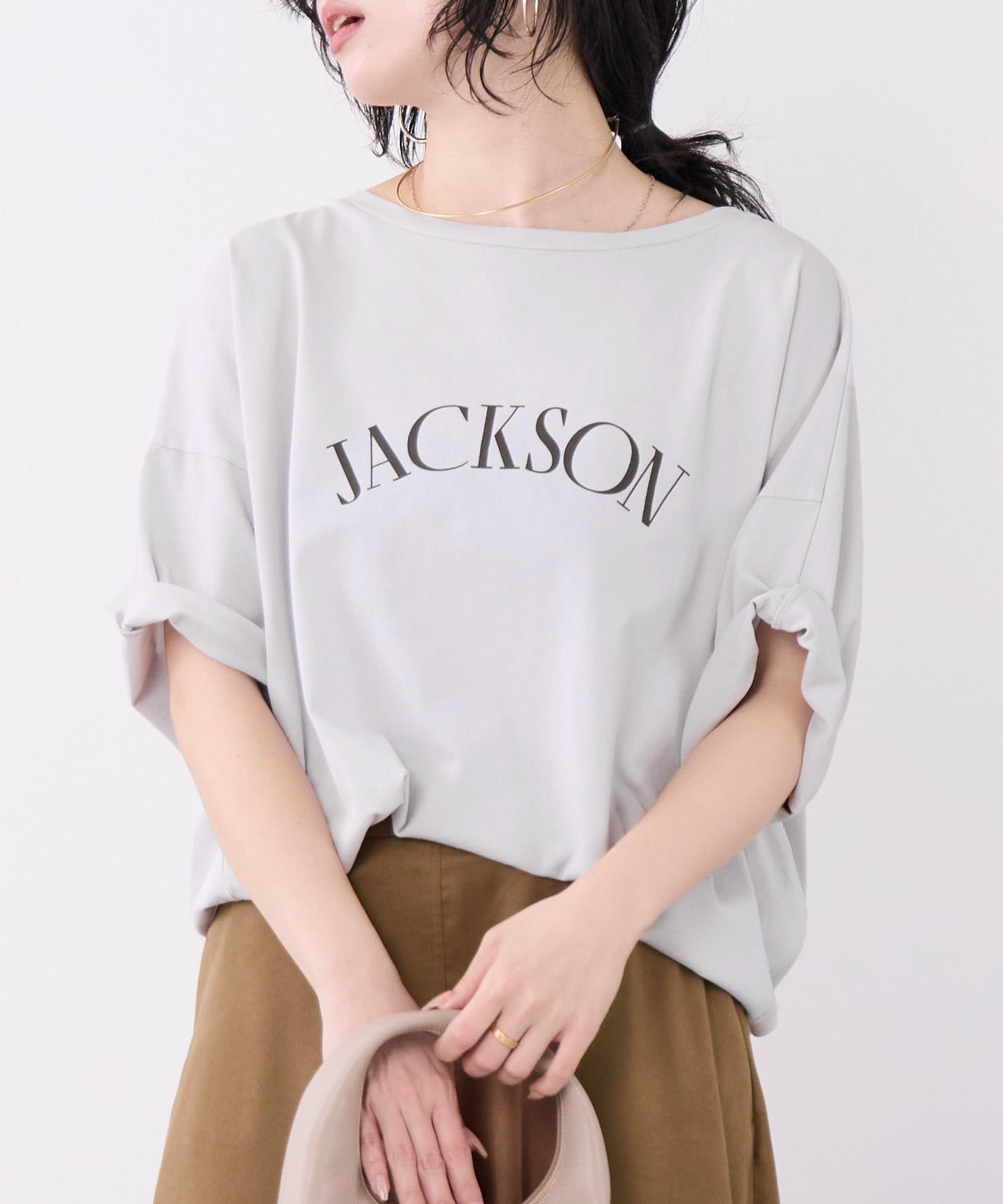 MICA&DEAL "JACKSON"ロゴプリントハーフスリーブTシャツ マイカアンドディール トップス カットソー・Tシャツ ブラウン グレー