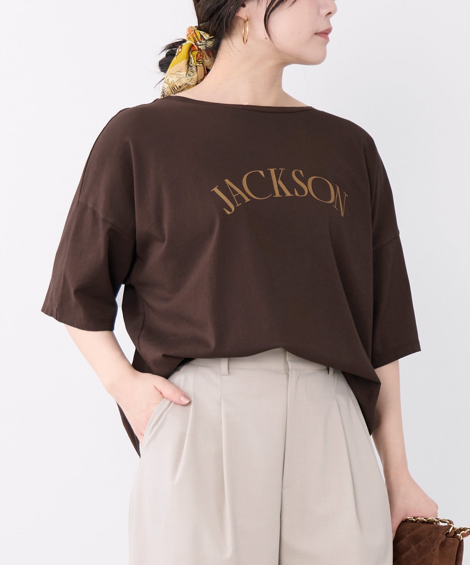 MICA&DEAL "JACKSON"ロゴプリントハーフスリーブTシャツ マイカアンドディール トップス カットソー・Tシャツ ブラウン グレー