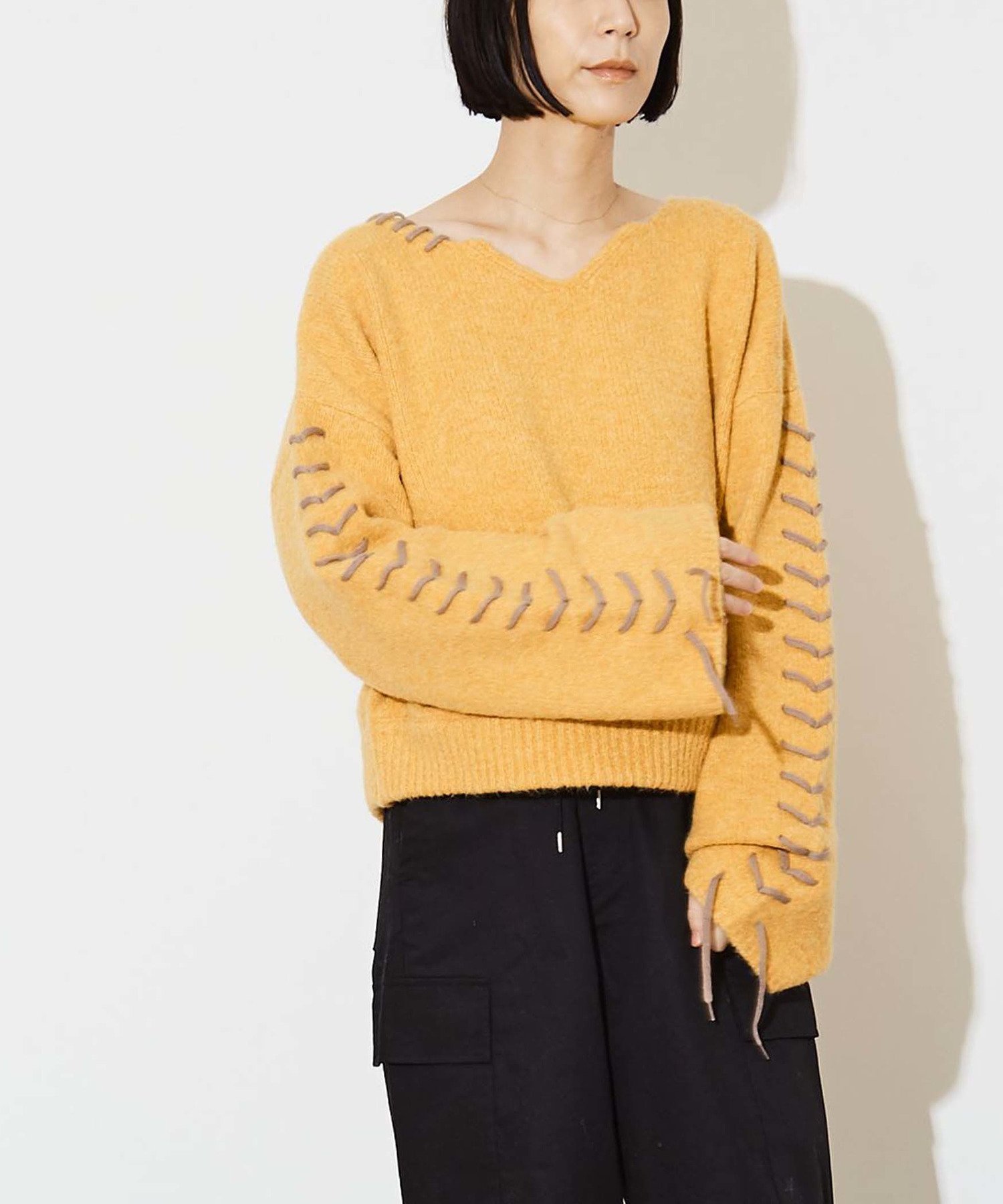 CONVERSE TOKYO WOMEN BLANKET STITCH KNIT コンバーストウキョウ トップス ニット イエロー ベージュ グレー【送料無料】