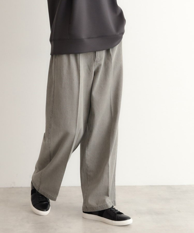 【SALE／40%OFF】THE SHOP TK ツータックワイドストレートスラックス ツイル/デニム ザ ショップ ティーケー パンツ その他のパンツ ブラウン グレー ブラック