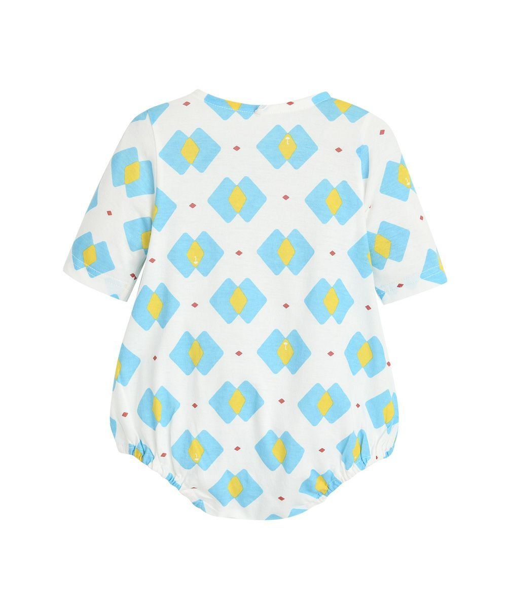 【SALE／50%OFF】moimoln 【モダールコットン】ブルーダイヤ柄ロンパース&帽子 モイモルン マタニティウェア・ベビー用品 ロンパース・カバーオール ブルー 3