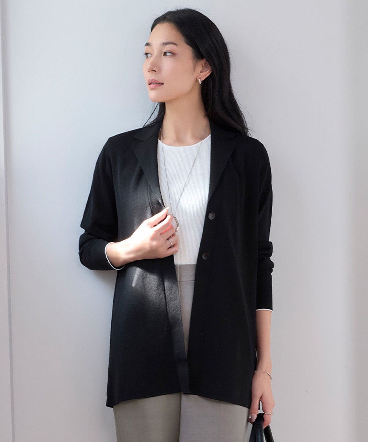 【SALE／30%OFF】ICB L 【洗える】ドライコットンアセテート ニットジャケット アイシービー トップス ニット ホワイト ブラック【送料無料】