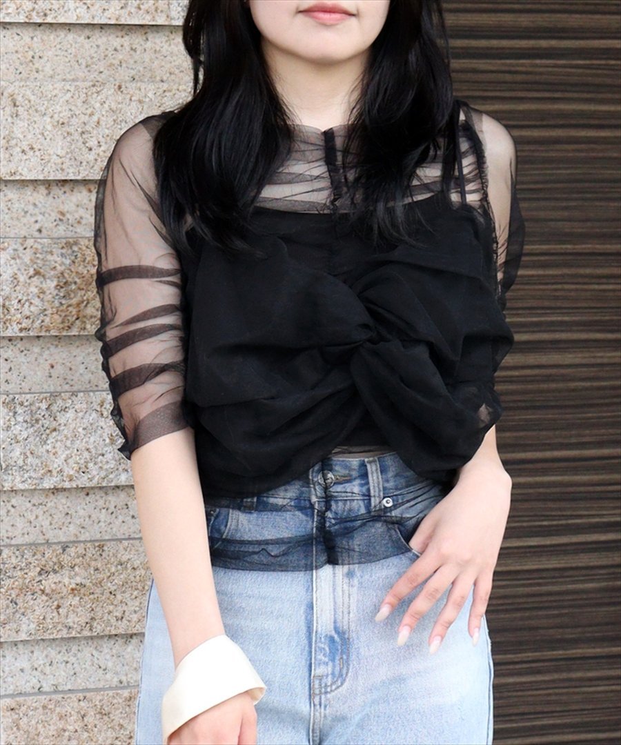 【SALE／10%OFF】ANDRESD twisted bustier layered tops ドノバン トップス ベスト・ジレ ブラック ベ..