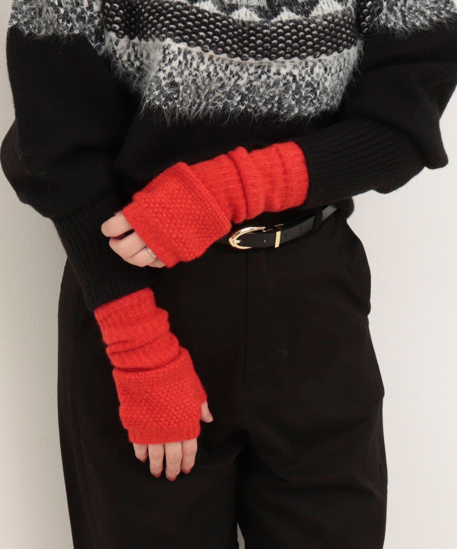 MICO COULIER 【COSY/コージー】ロングフィンガーレスグローブ ノーリーズ ファッション雑貨 手袋 グレー レッド【送料無料】(4)